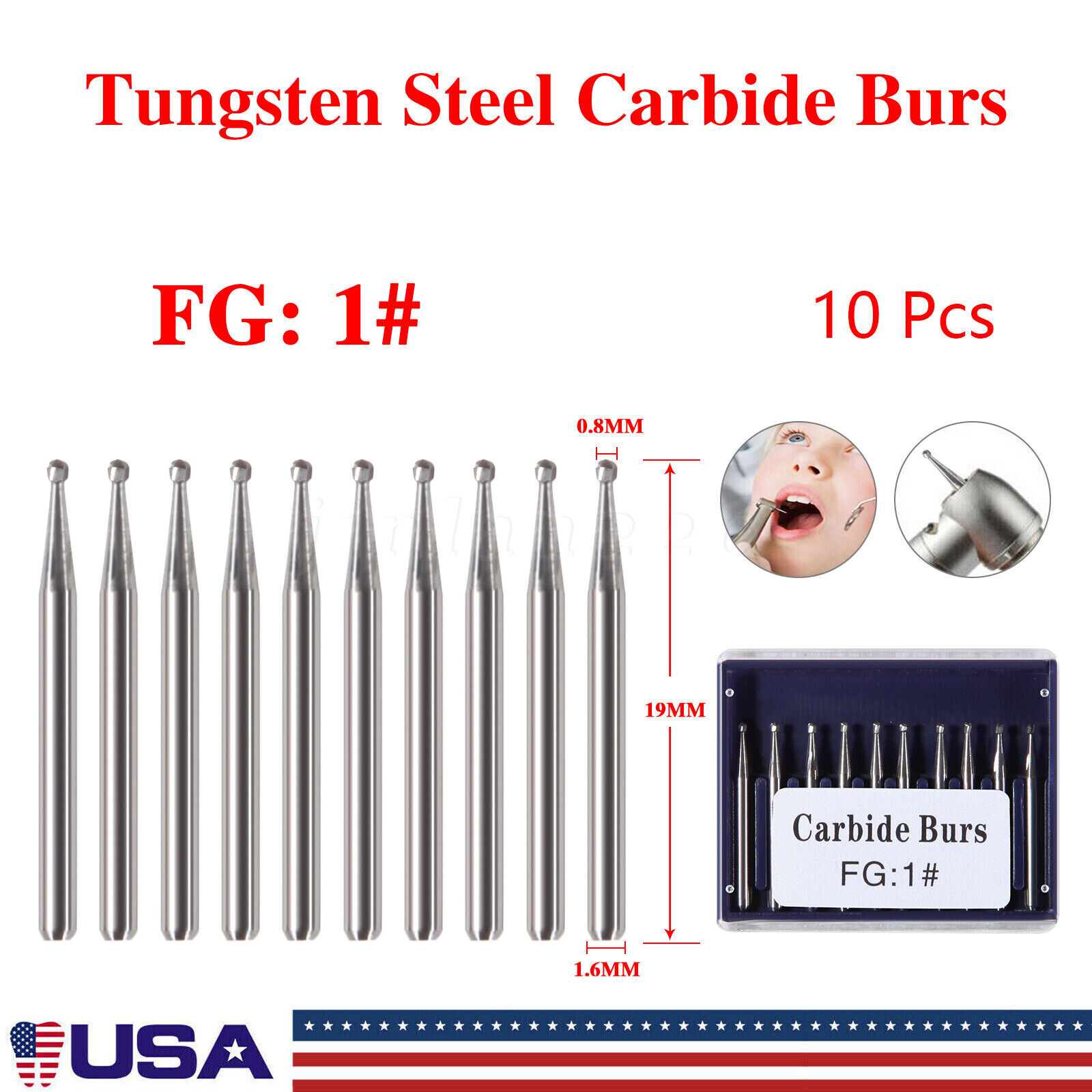 Dental Carbide Burs FG Friction Grip Round Tungsten Carbides High Speed