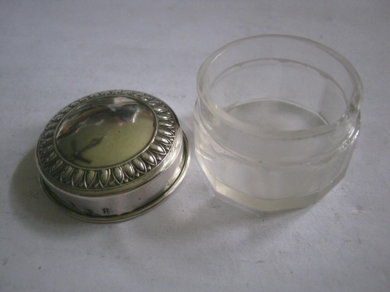 Glass Decagon 1.5" Pill Box w/ 800 Silver Top, German Maker HB Hermann Behrnd