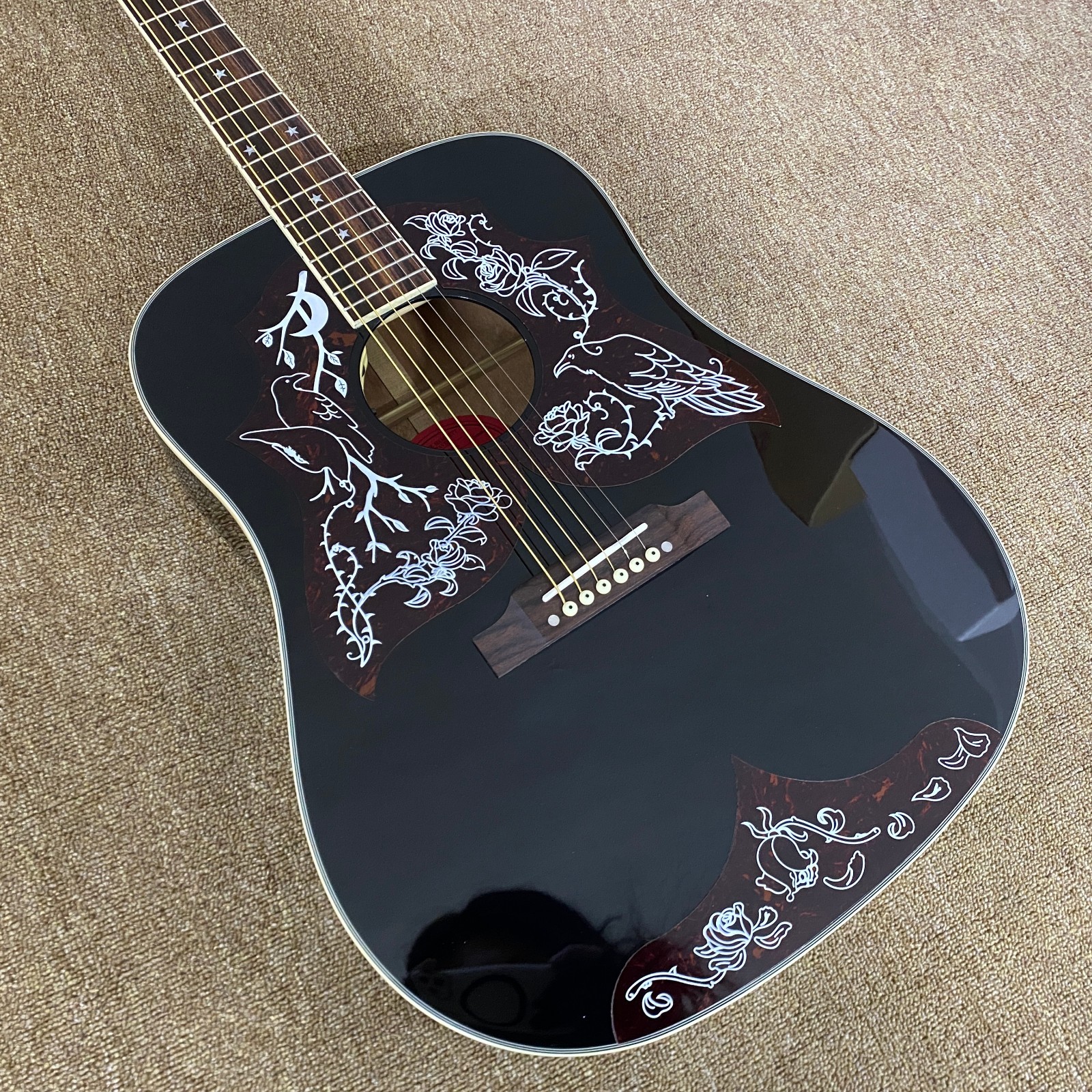 Black raven acoustic electric guitar rosewood fingerboard Free Shipping