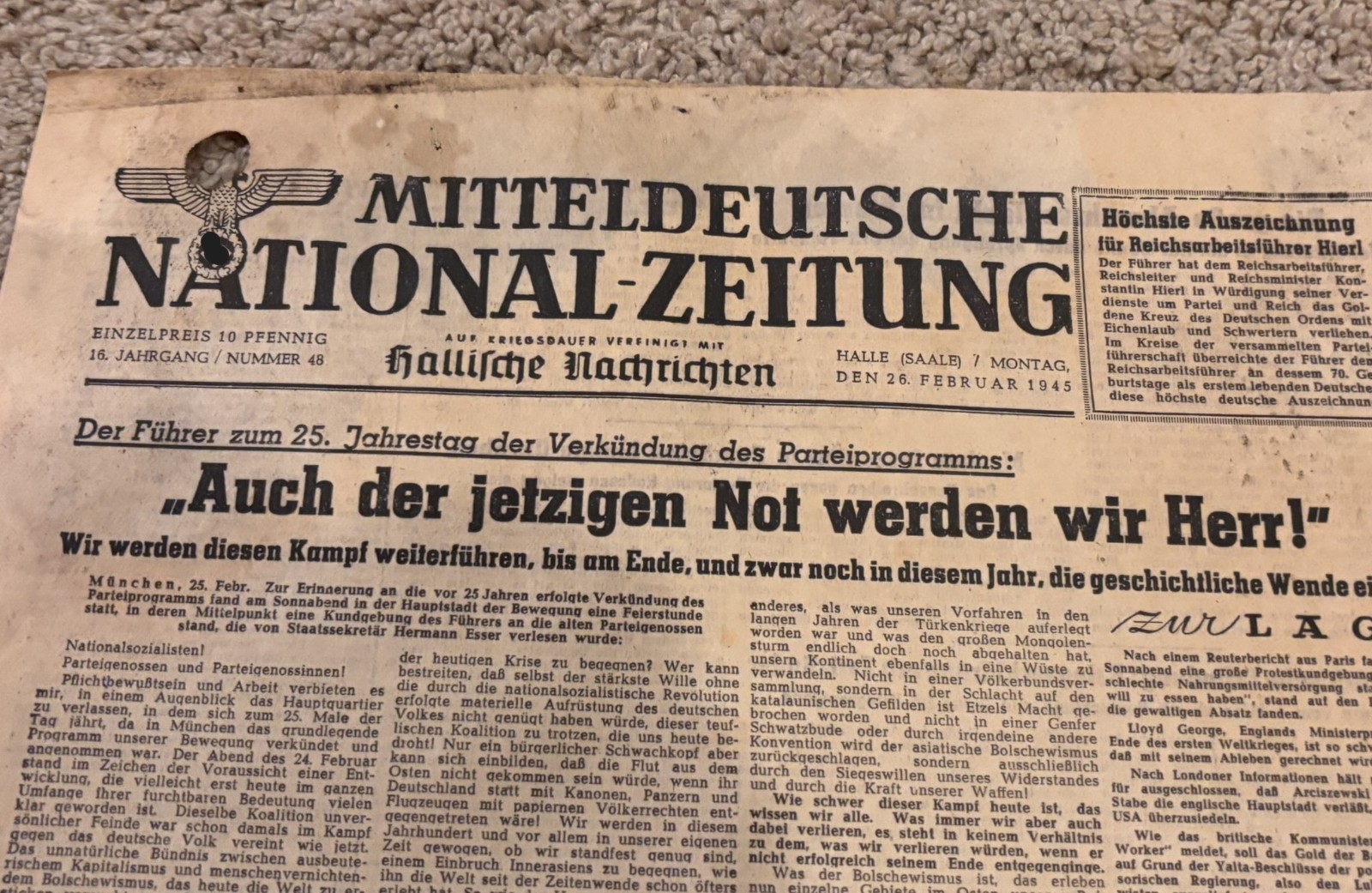 WW2 Period German Newspapers February 26, 1945 and March 31, 1943