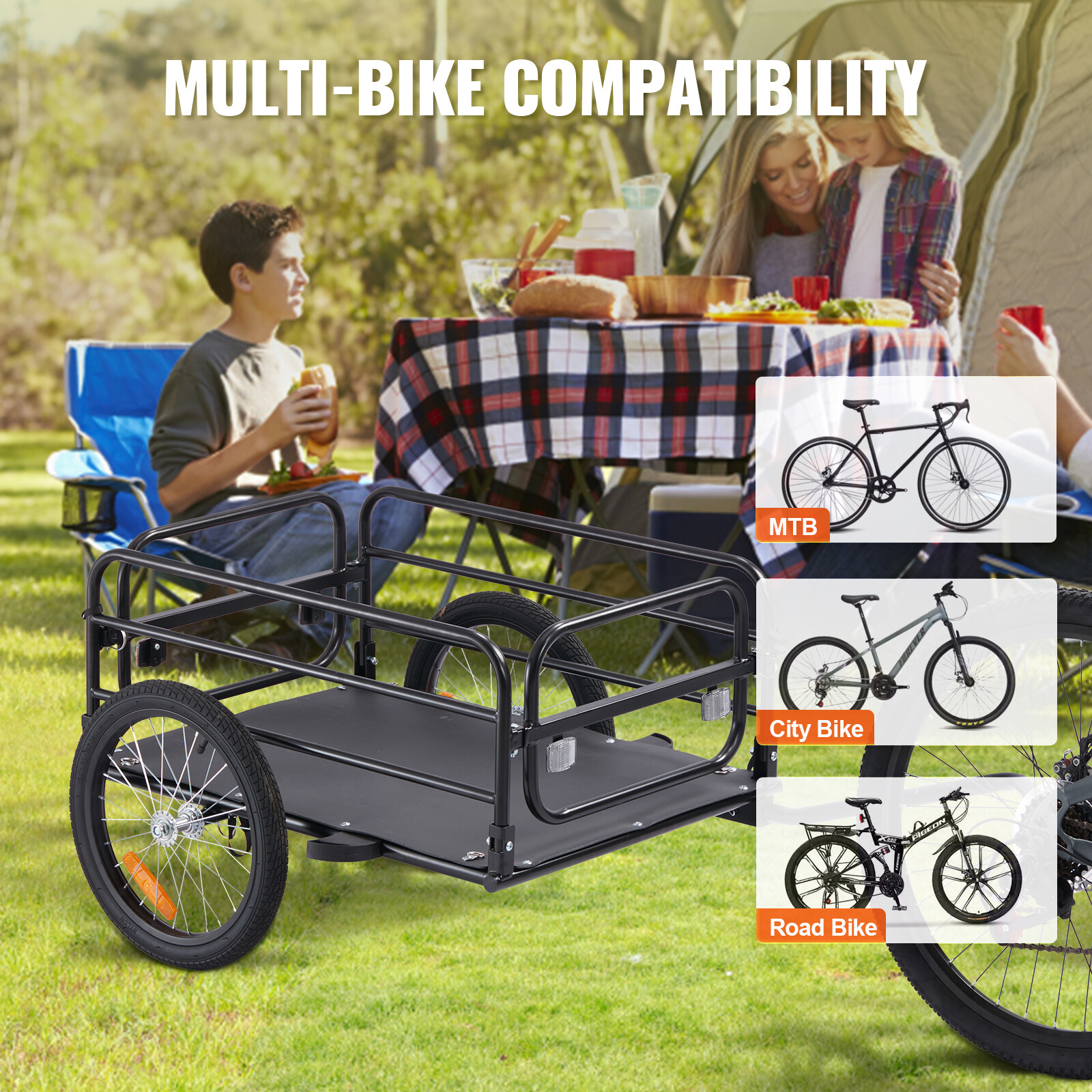 VEVOR Bike Cargo Trailer Bicycle Carrier Storage Cart 160 lbs Load Carbon Steel