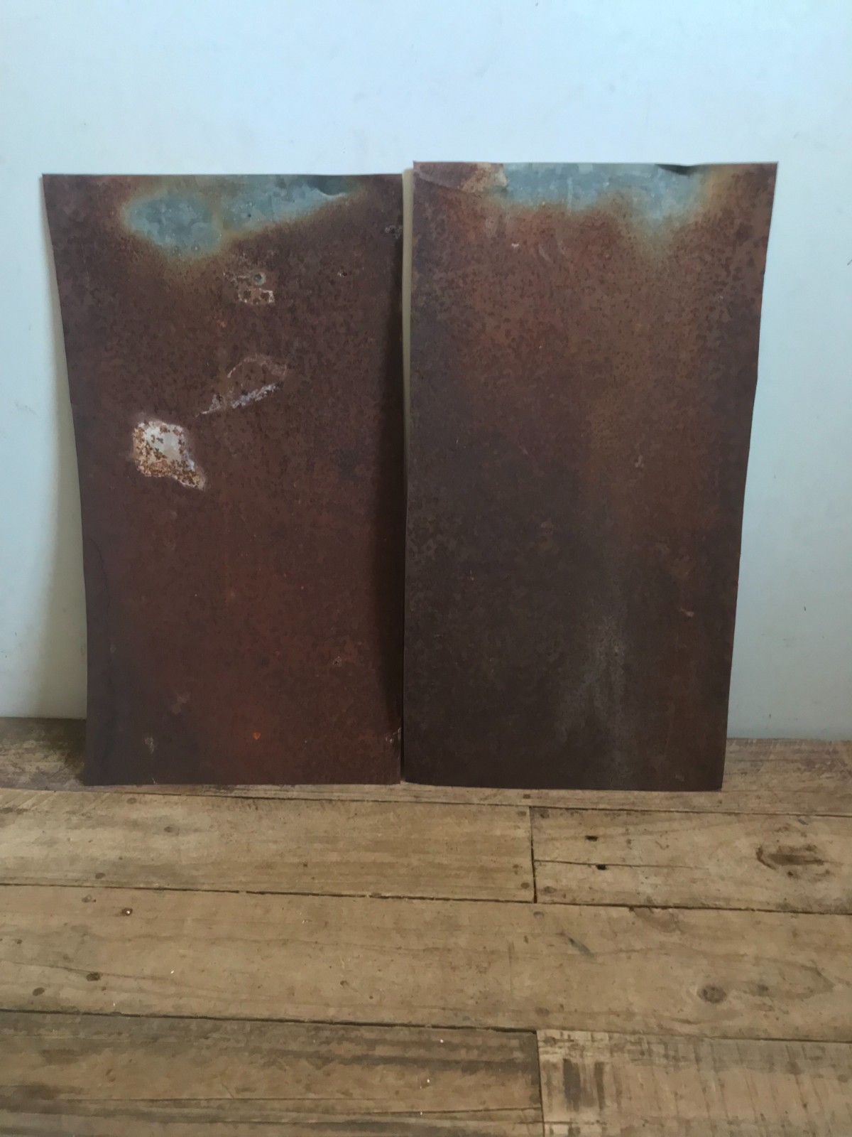 2 Galvanized Sheet Metal Gray/Silver & White Patina Rusty Back Side 18 1/2