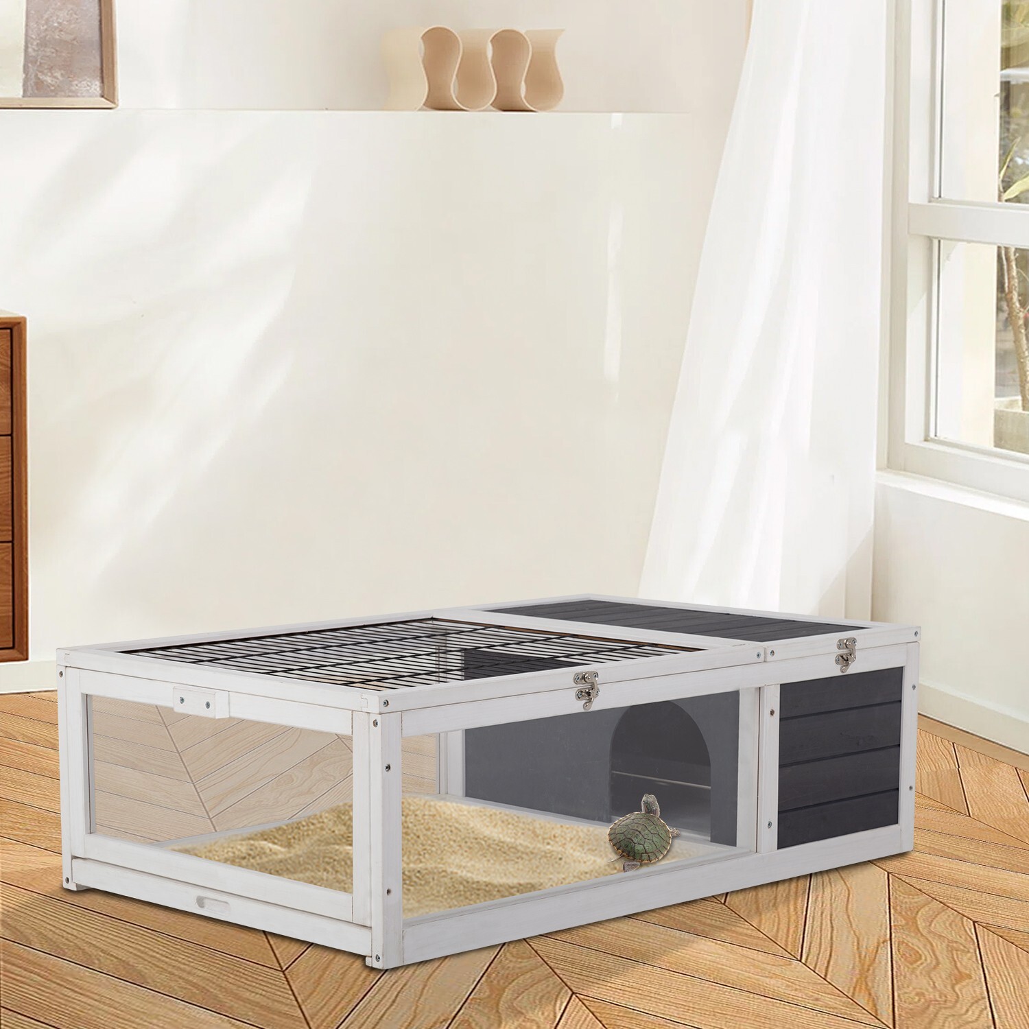 Wooden Tortoise Habitat Indoor & Outdoor Large Transparent Tortoise Enclosure