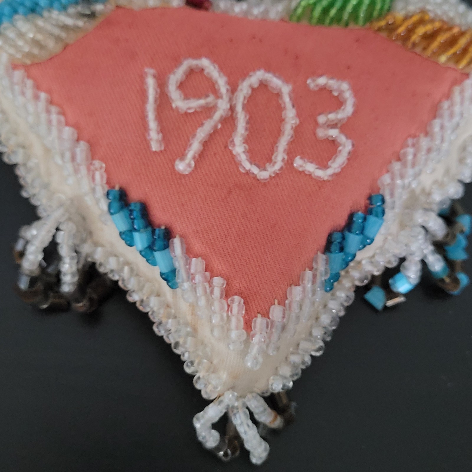 Antique 1903 Native American Beaded Heart Shaped Pillow Iroquis 5.5" x 5"