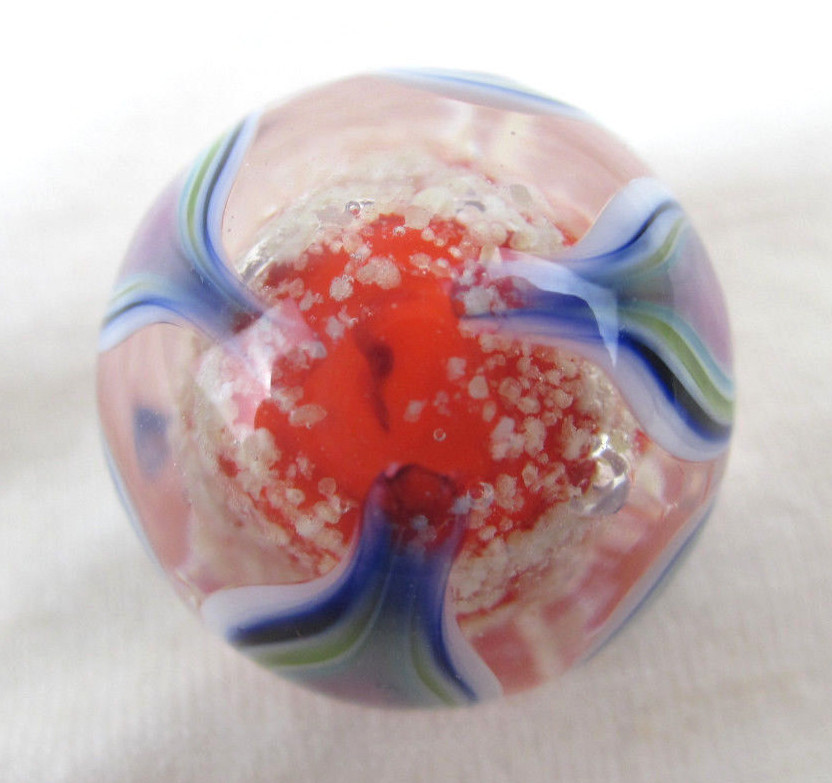 22mm NAMASTE Handmade GLOW IN THE DARK art glass Red Marble ball 7/8" SHOOTER
