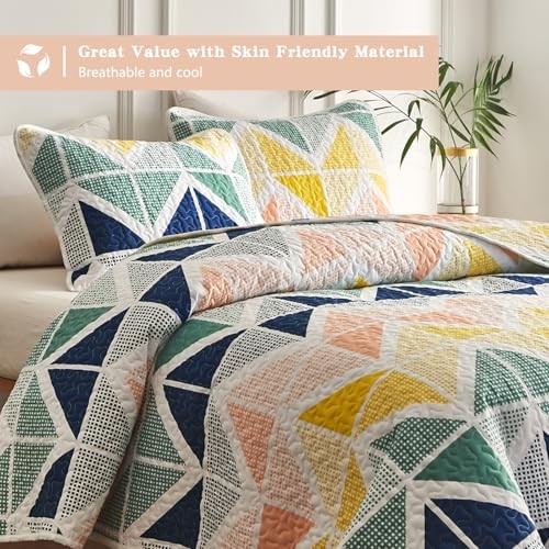 3 Piece Queen Reversible Floral Quilt Set White Red Green Queen (90x90) Flower