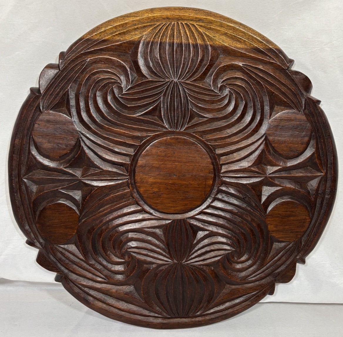 Vintage African? Folk Art Hand Carved Wood Table Top Tray Wall Art 19.25"D
