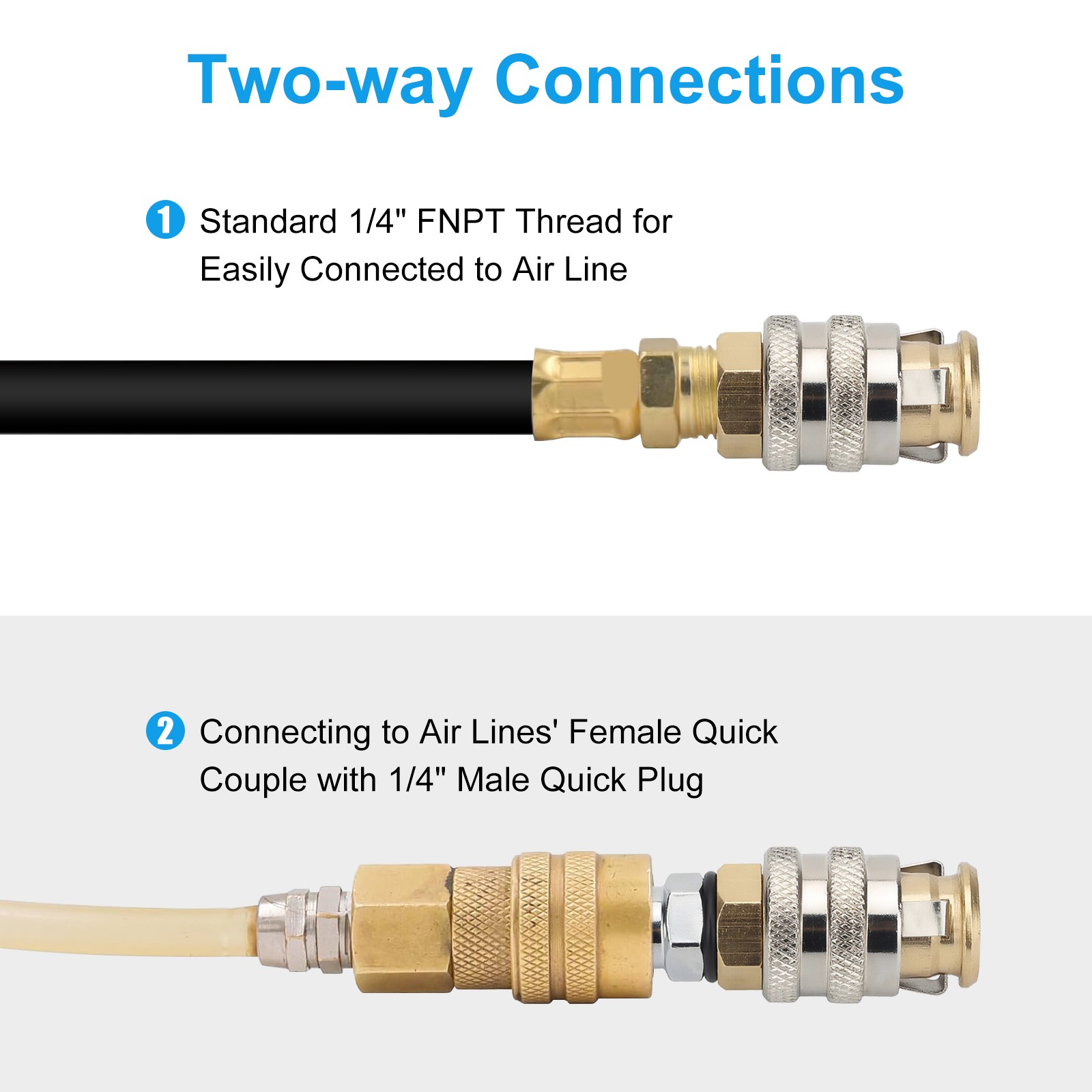 2pcs Closed 1/4" Brass Lock On Air Chuck + Quick Connect for Tire Inflator Gauge