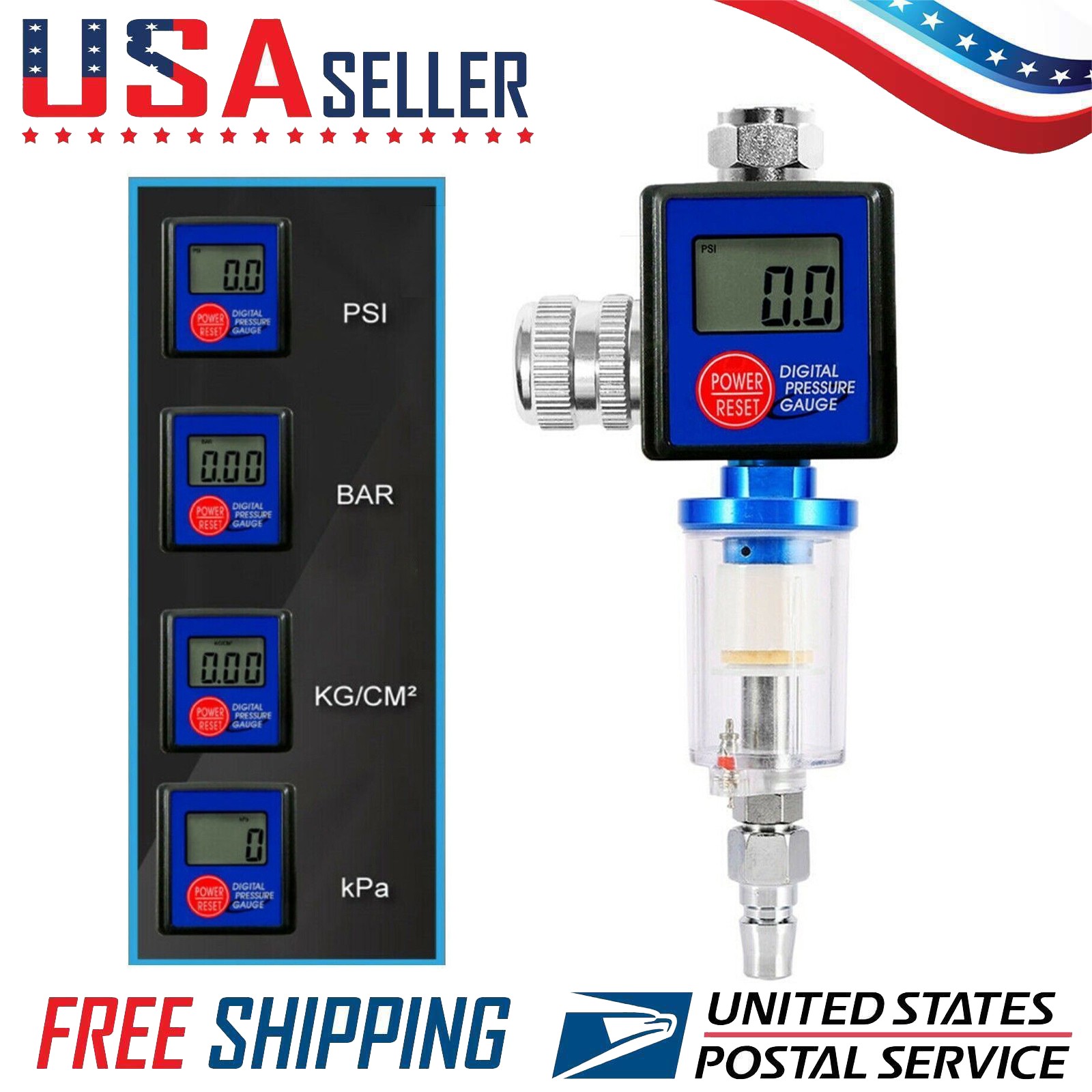 1/4" Air Flow Regulator Digital Pressure Gauge Filter Tool For Paint Spray Gun