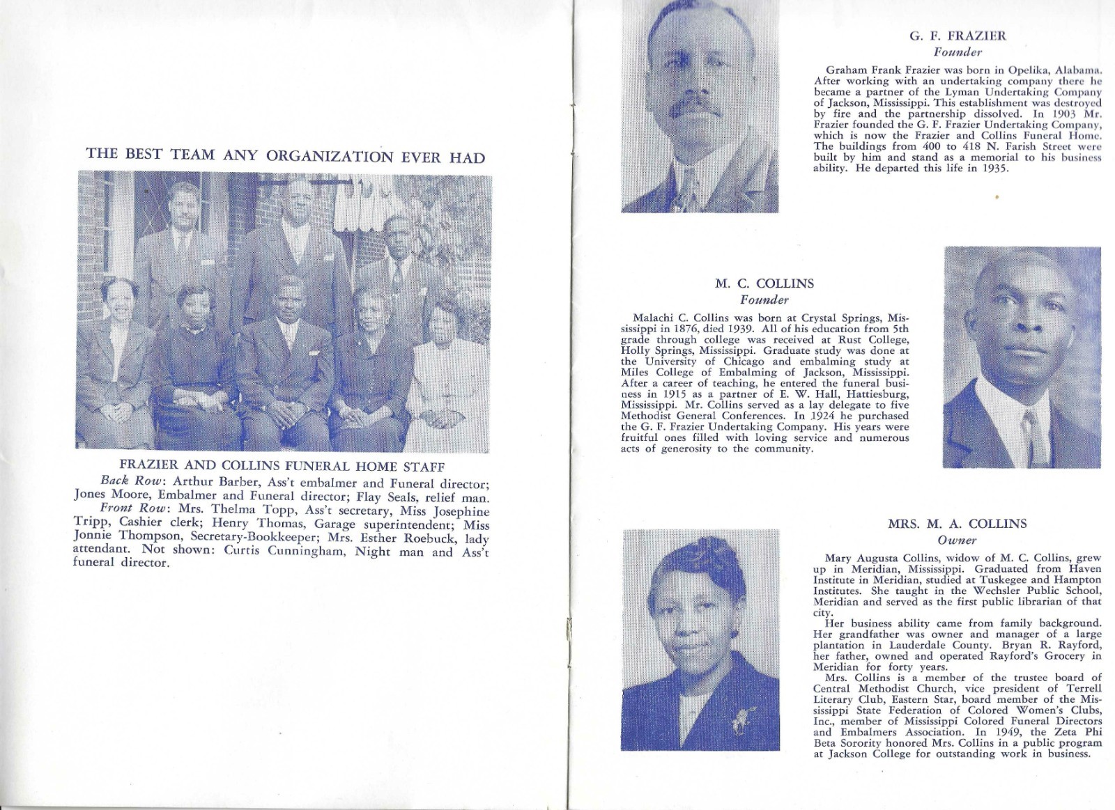 1953 Jackson Mississippi~African American Funeral Home Program~Frazier & Collins