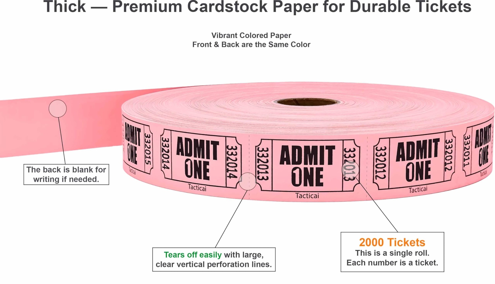 2000 Raffle Tickets Admit One Single Roll Ticket for Events Entry Class Rewar...
