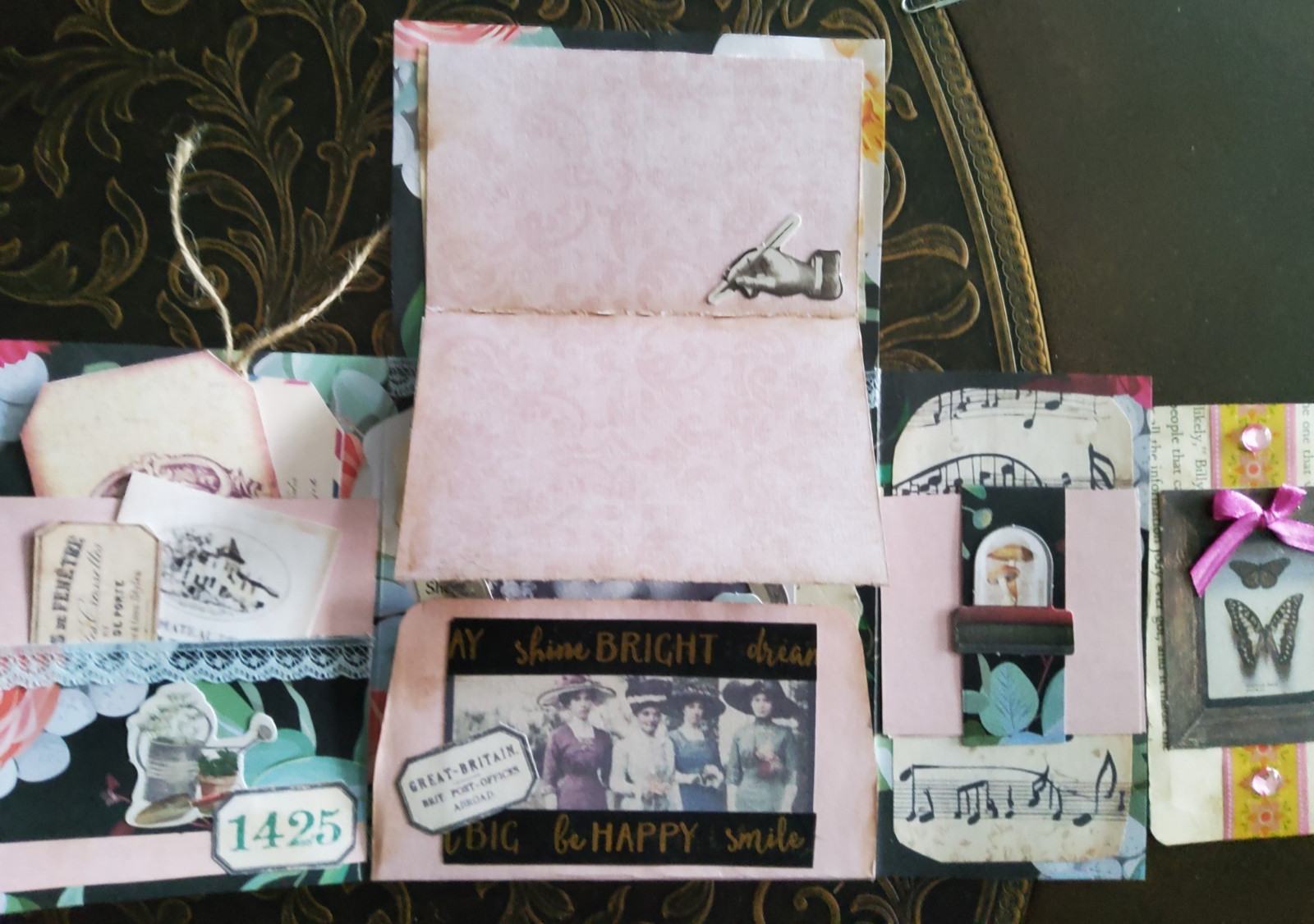 NEW Junk Journal Handmade Booklet Folio Vintage "PINK ROSES" w/ Pockets Ephemera