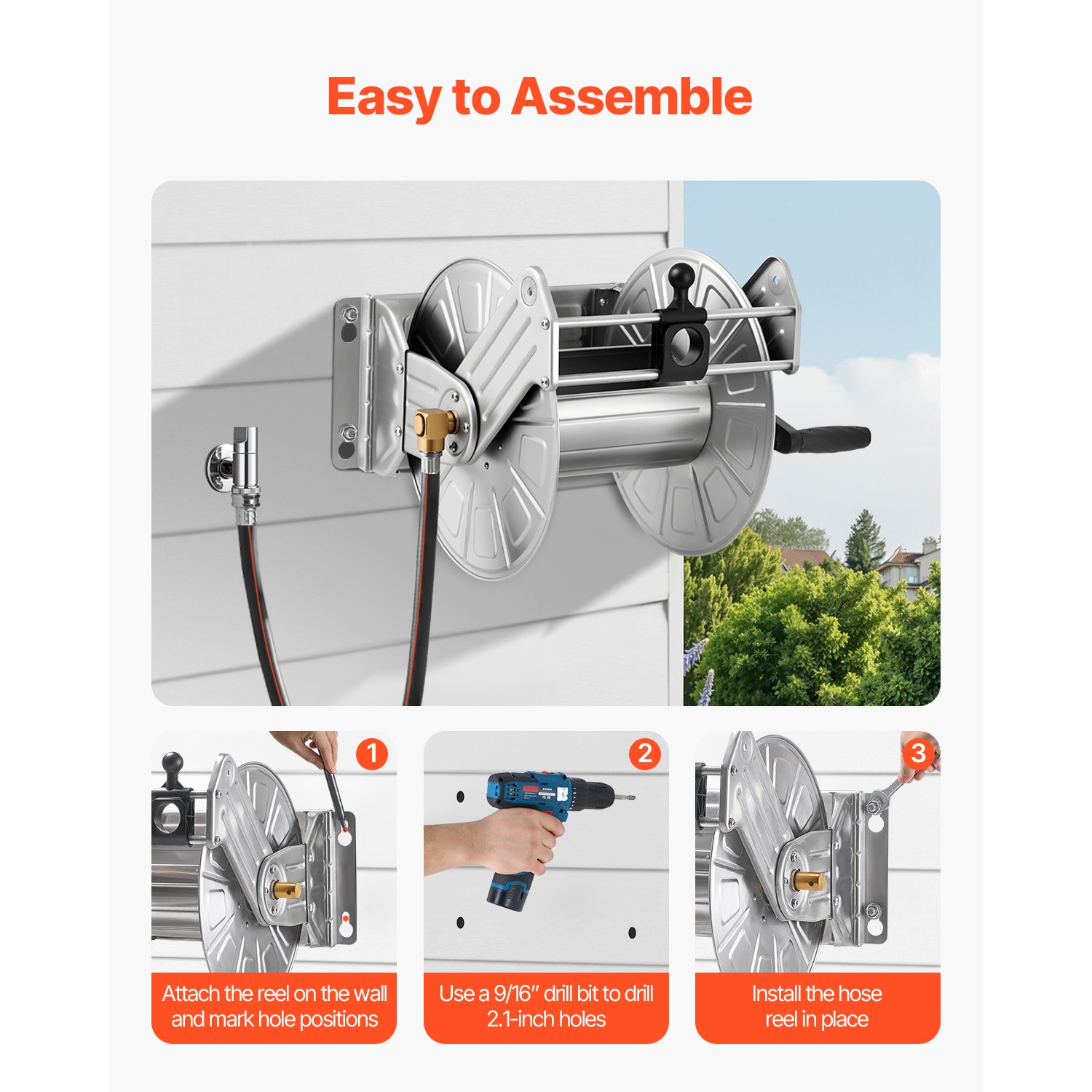 Wall Mounted Garden Hose Reel 150ft 5/8 in Hose Winder