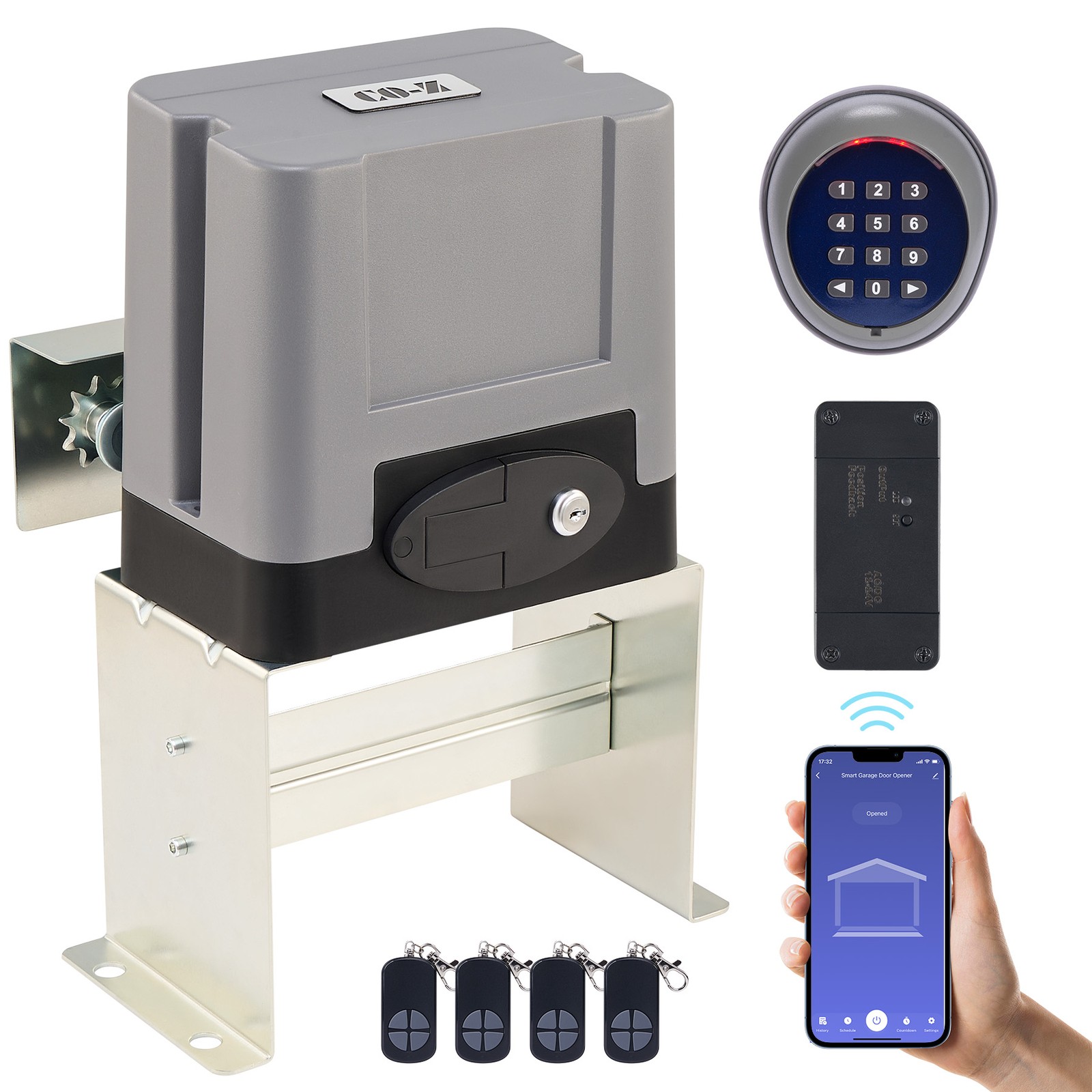 CO-Z 1400lb Sliding Gate Opener Security System Kit - APP & Keypad & 4 Remotes