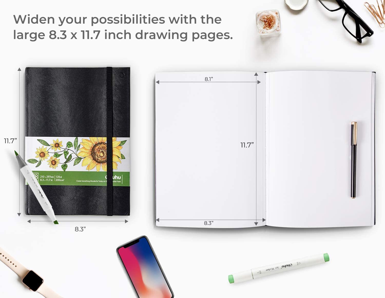 Ohuhu Marker Pads Art Sketchbook 8.3" ×11.7", 156 Pages, Hardcover Sketch Book