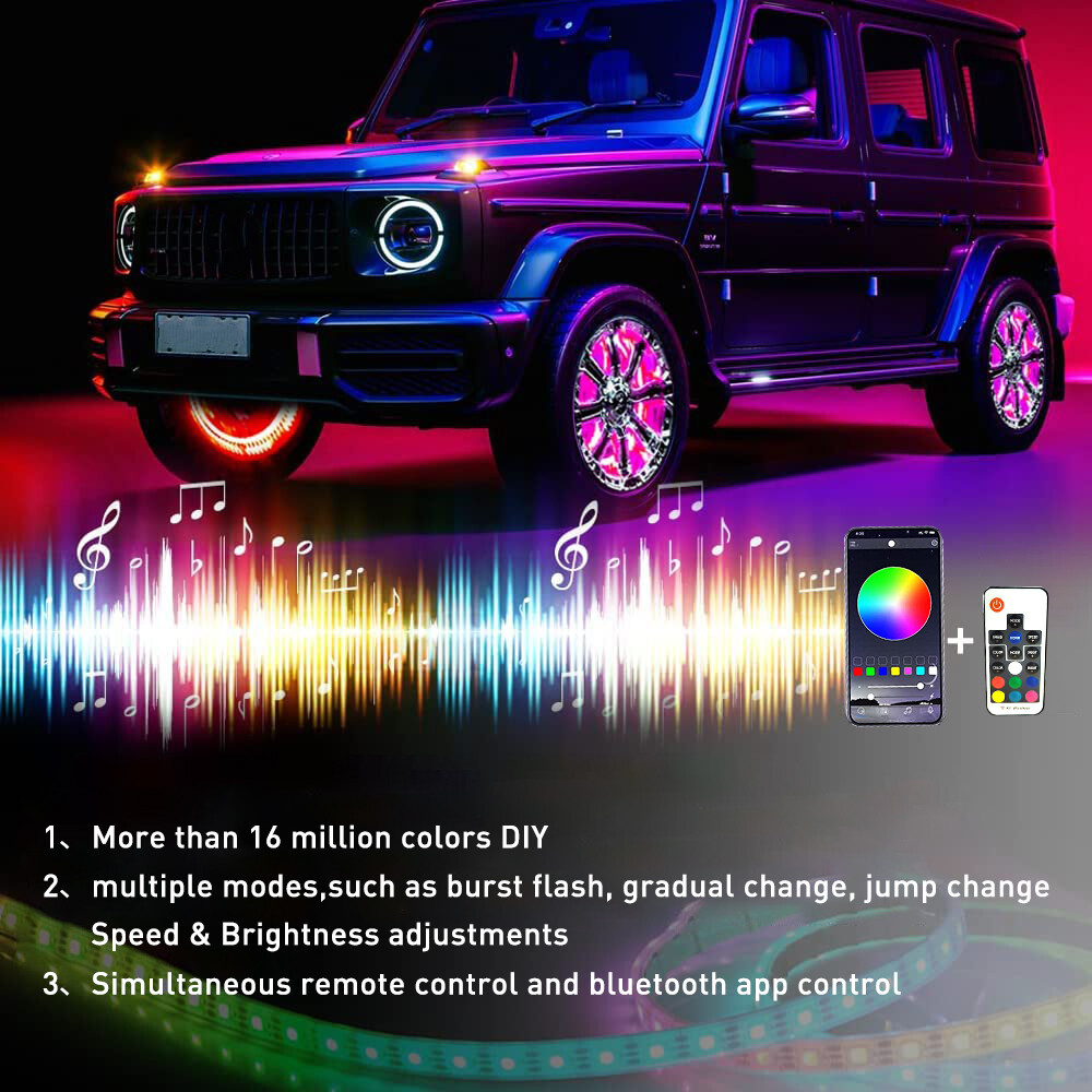 17.5" RGB & Chasing Flow Double Row LED Wheel Ring Rim Lights For Truck Car set