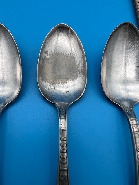 4 Vtg Oneida Community A1X State Spoons Kentucky, Illinois, Missouri, California