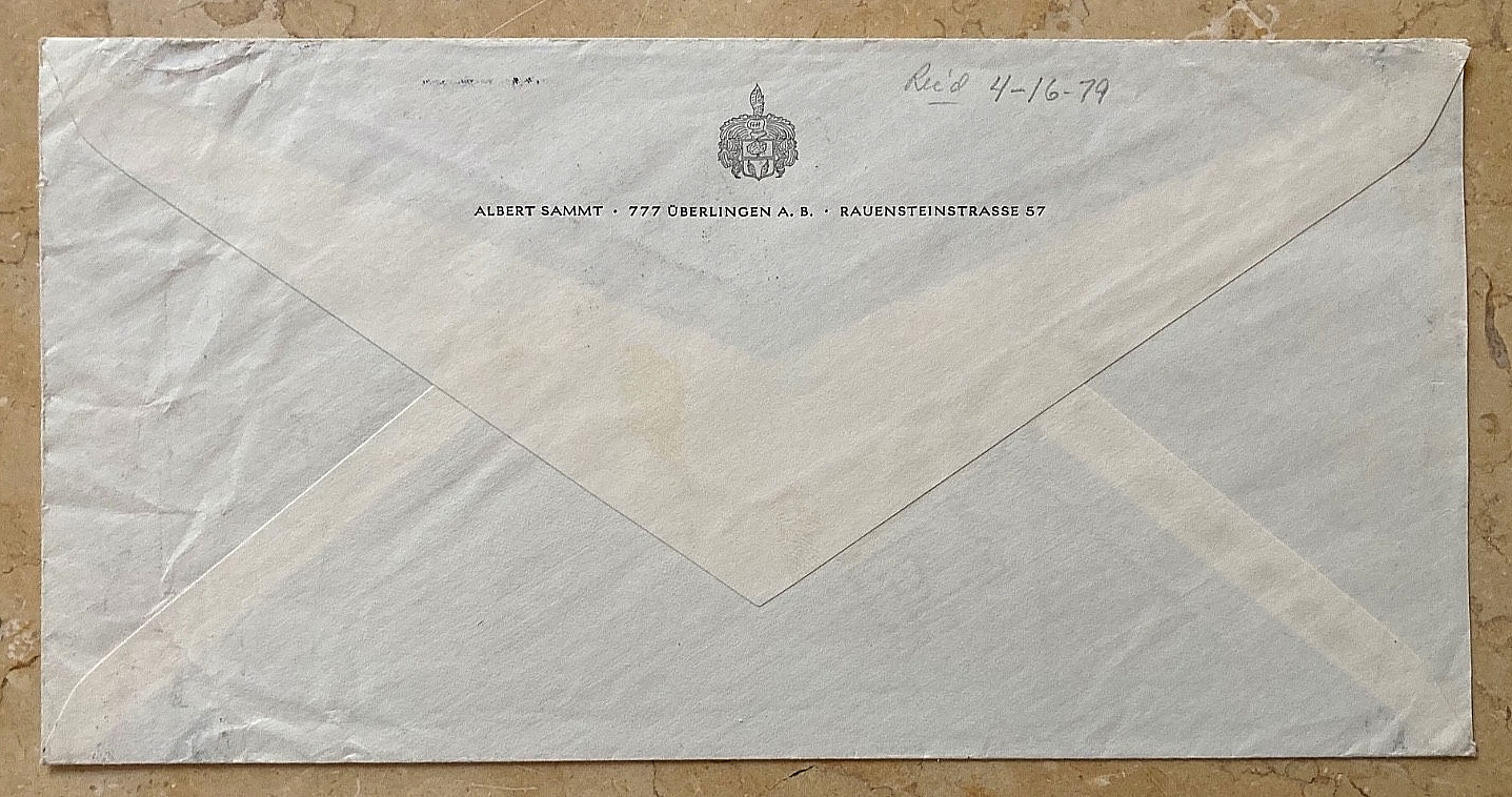 HINDENBURG DISASTER 1ST OFFICER ALBERT SAMMT AUTOGRAPHED ADDRESSED ENVELOPE 1979