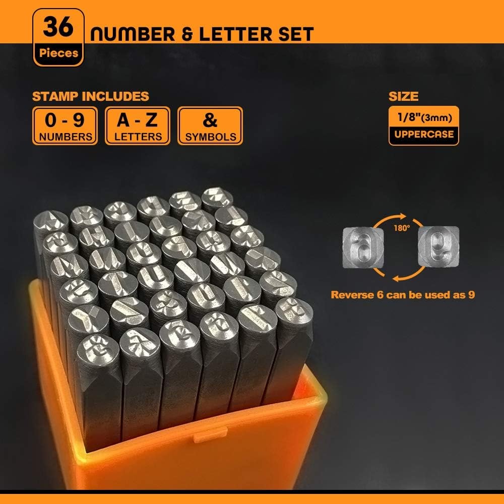 Professional 36Pcs. Steel Metal Stamping Tool Set,1/8” 3mm,Steel Number and L.
