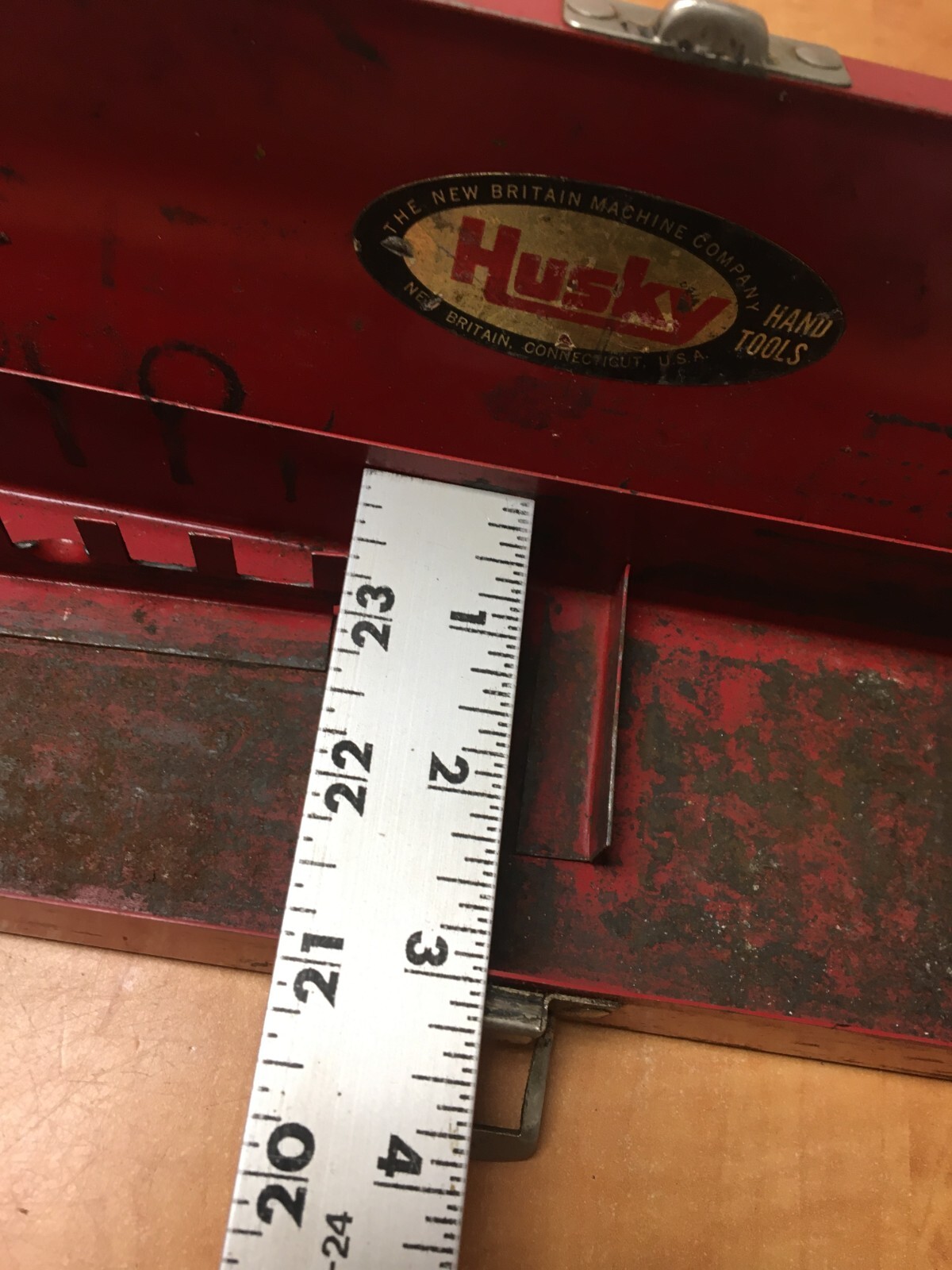 Vintage Husky Tool USA Red Metal Socket Case 15" x 3.25" x 1.5"