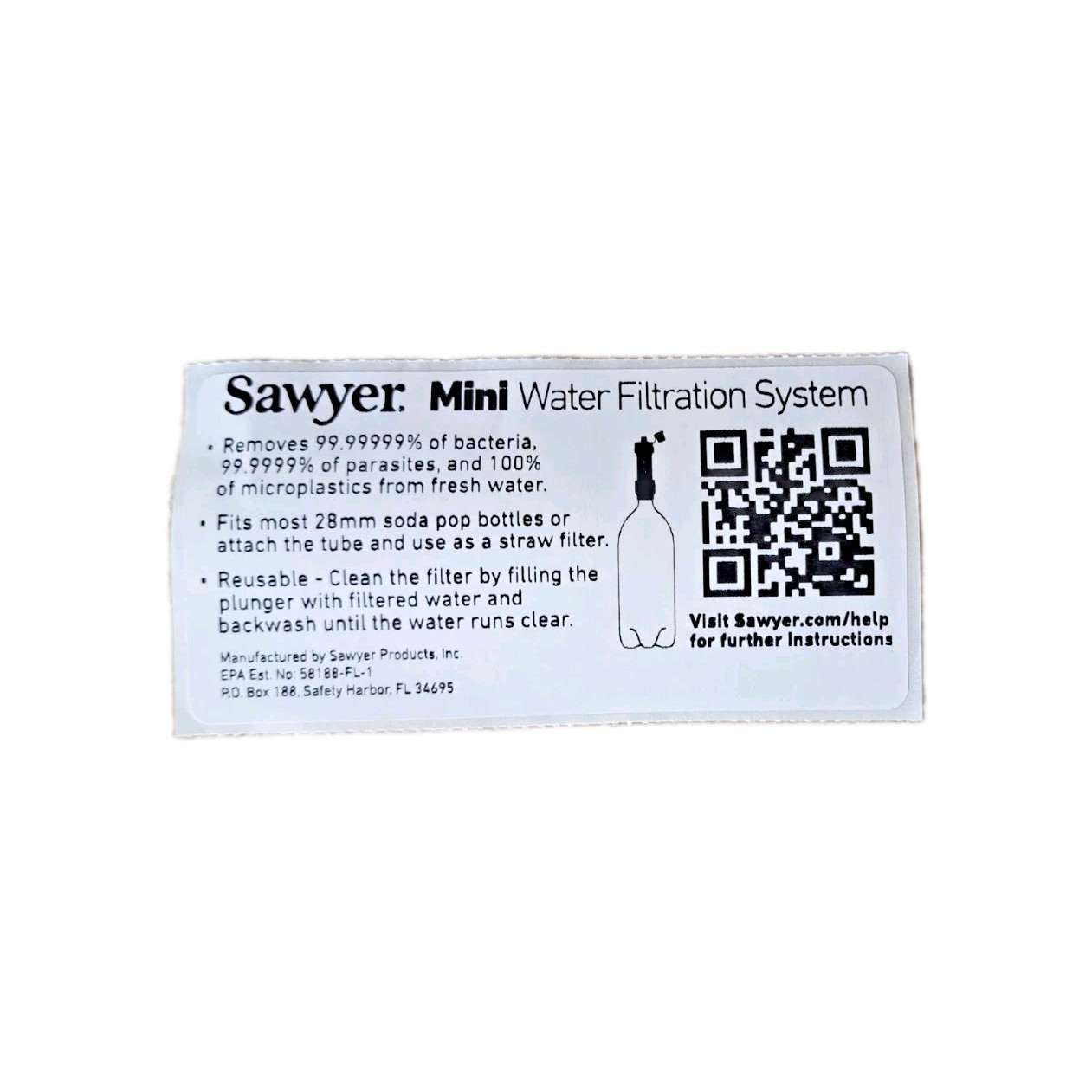 Mini Water Filtration System By Sawyer Single Pack Straw. Emergency-camp-hike