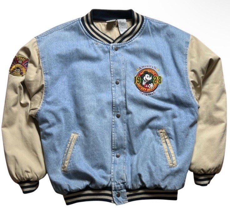Disney Mickey Mouse 1928 Varsity Jacket Adult Light Blue Beige