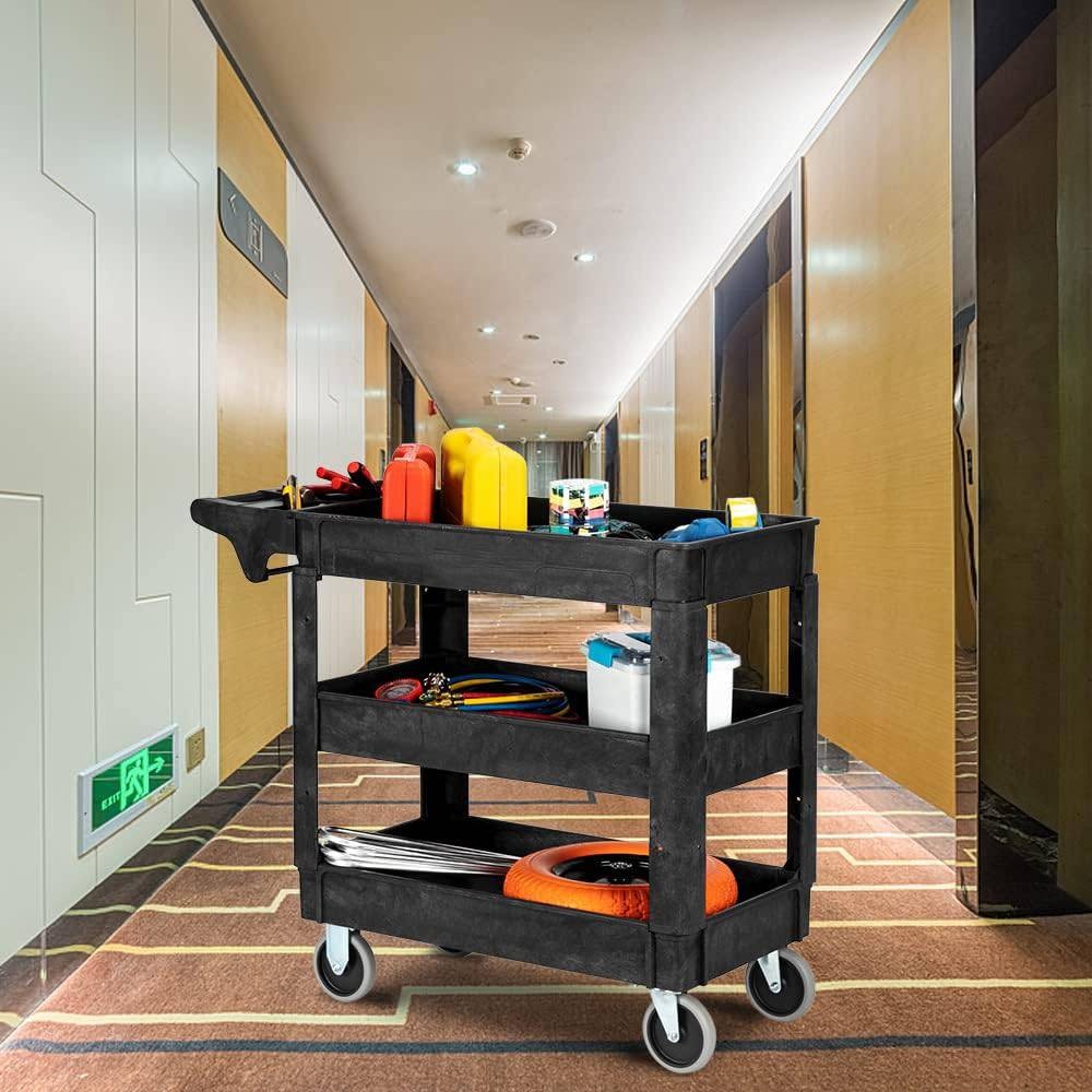 Plastic Service Utility Cart Support 550lbs Capacity Ergonomic Handle for Garage