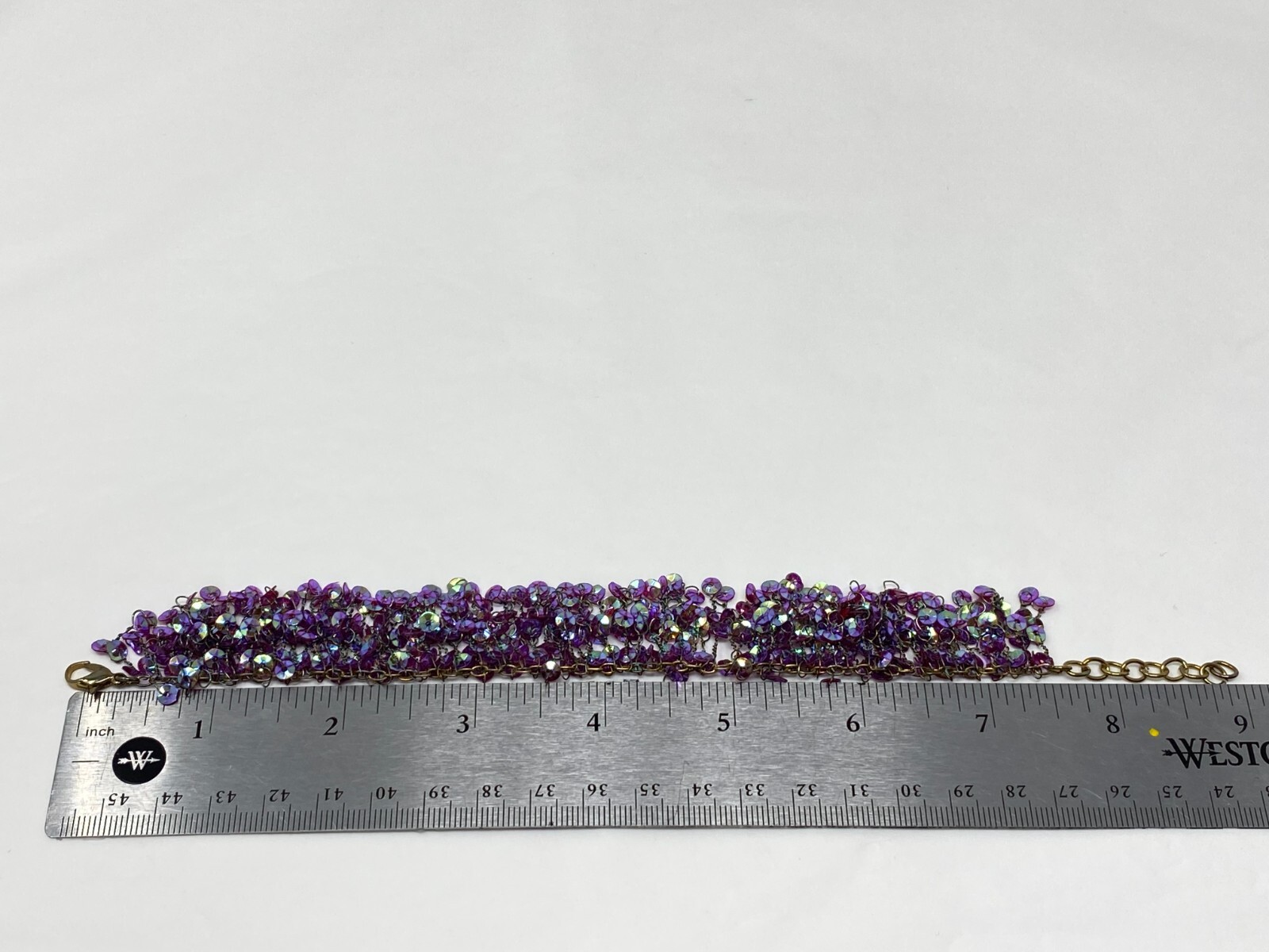 Handmade Iridescent Sequin Bead Bracelet 8-9 Inch Dark Purple