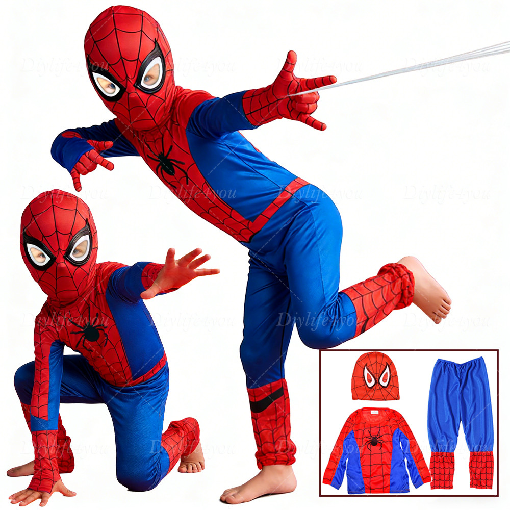 3-7Age Kids SpiderMan Cosplay Costume Boys Tobey Maguire Outfit Jumpsuit Clothes