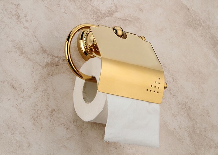 Gold Color Brass Wall Mount Bathroom Waterproof Toilet Paper Roll Holder 2ba604