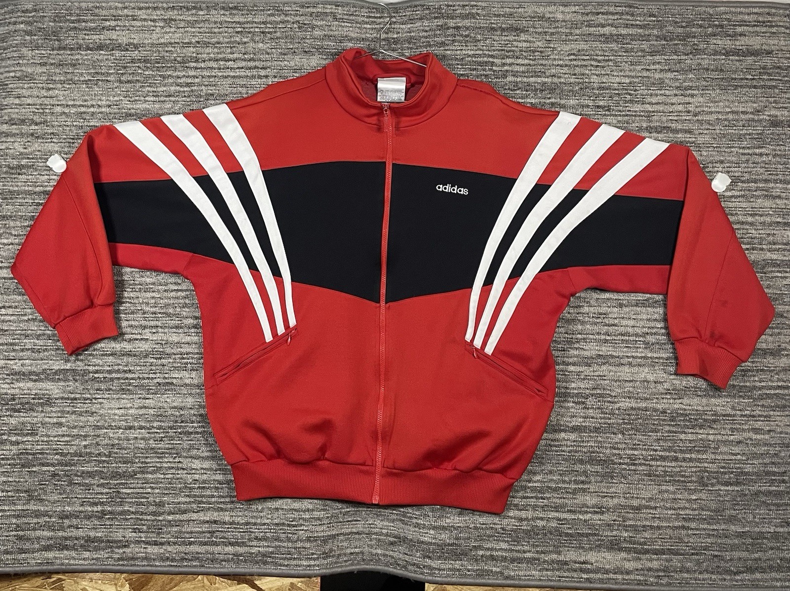 Vintage Adidas Red & Black Track Jacket White Striped Size XL (See Measurements)