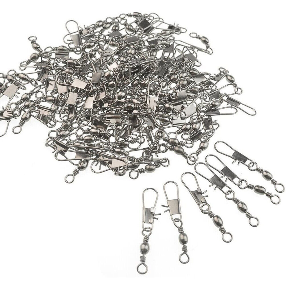 100p Fish Fishing Barrel Swivel with Interlock Snaps High Strength Safety Tackle