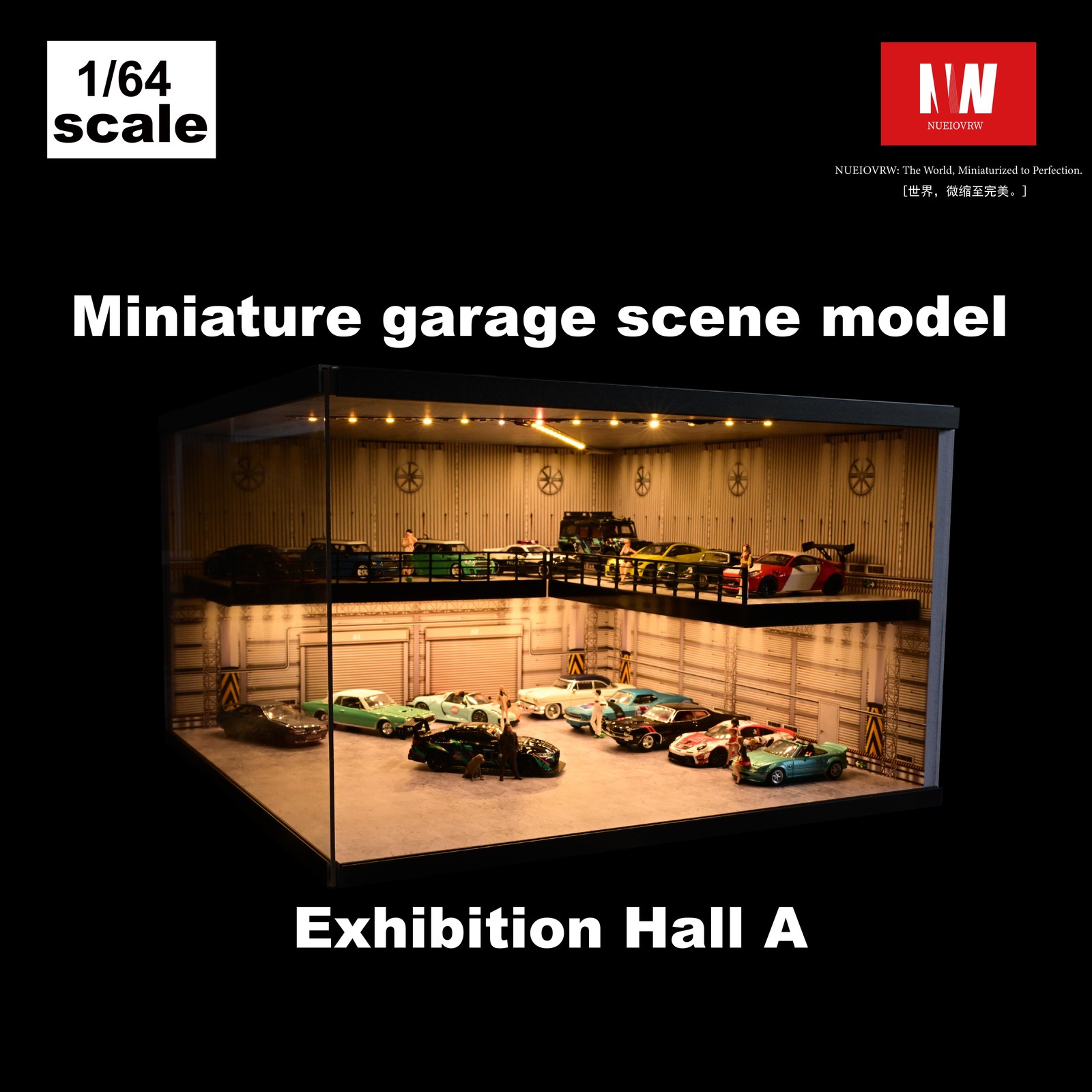 Diorama 1:64 Parking Lot Model LED Lighting Diecast Garage Model Display Case US