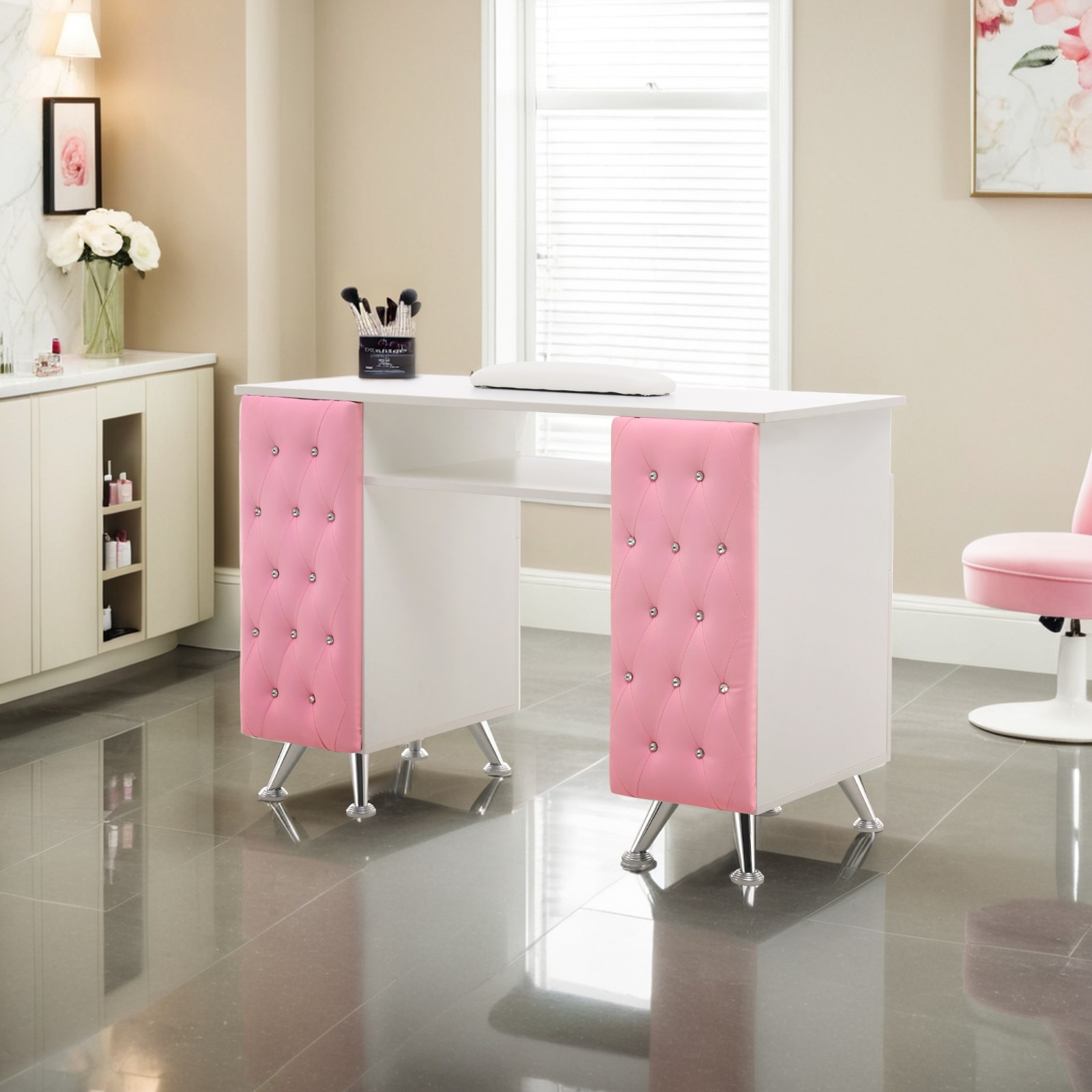 Manicure Table with Drawers, Acetone Resistant Nail Desk, Spa Salon Storage