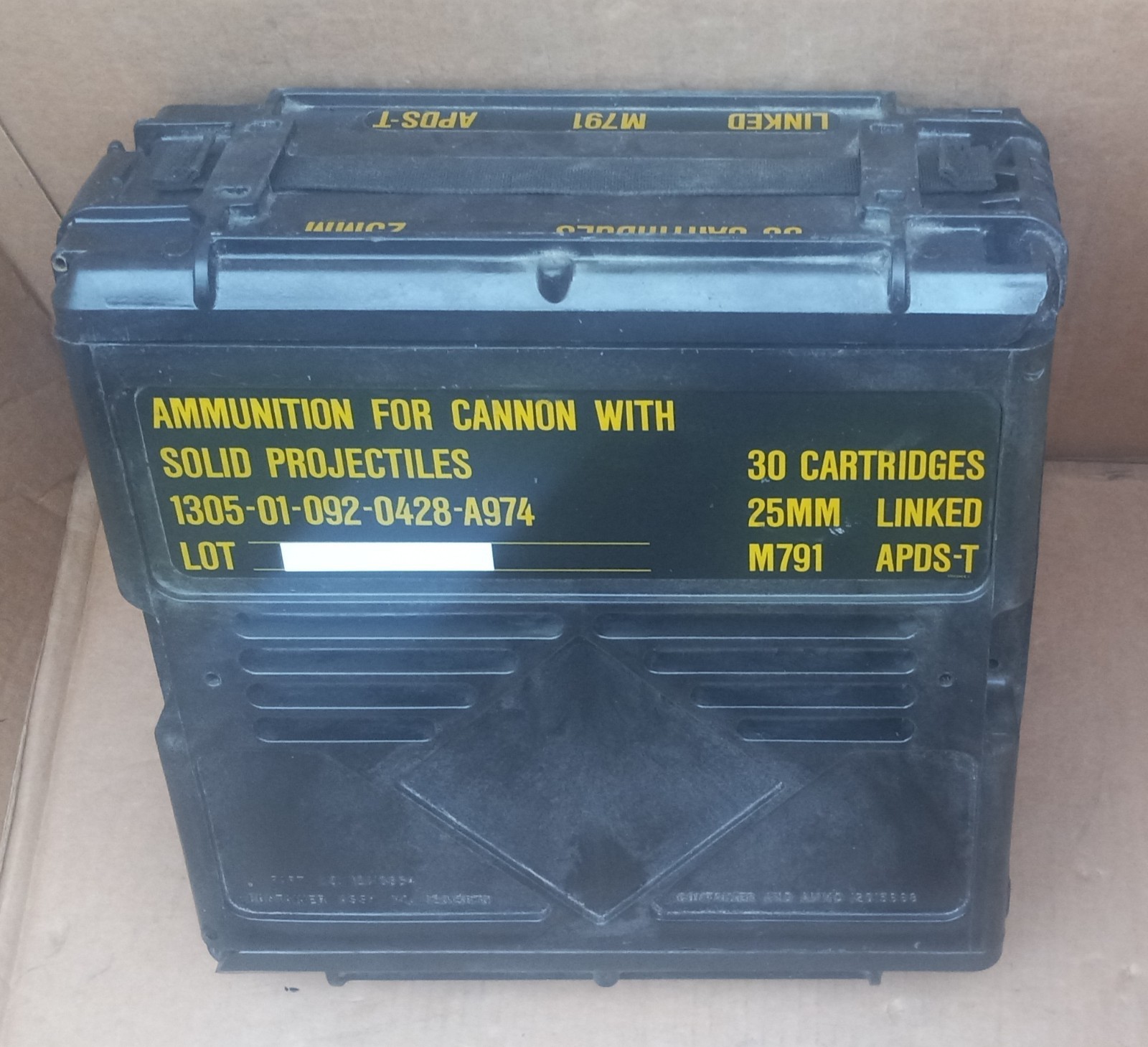 Military Ammo Box Heavy Black Pelican Plastic 25mm Linked 30 Cartridges Empty