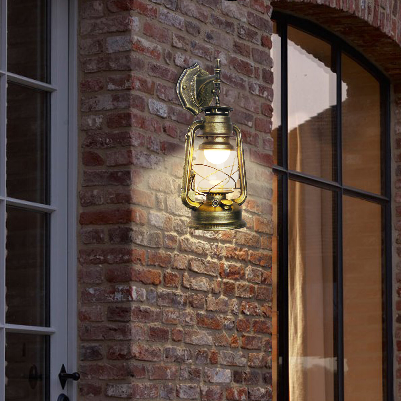 Rustic Wall Sconce Lighting Lantern Mounted Light with Glass Lampshade Hallway