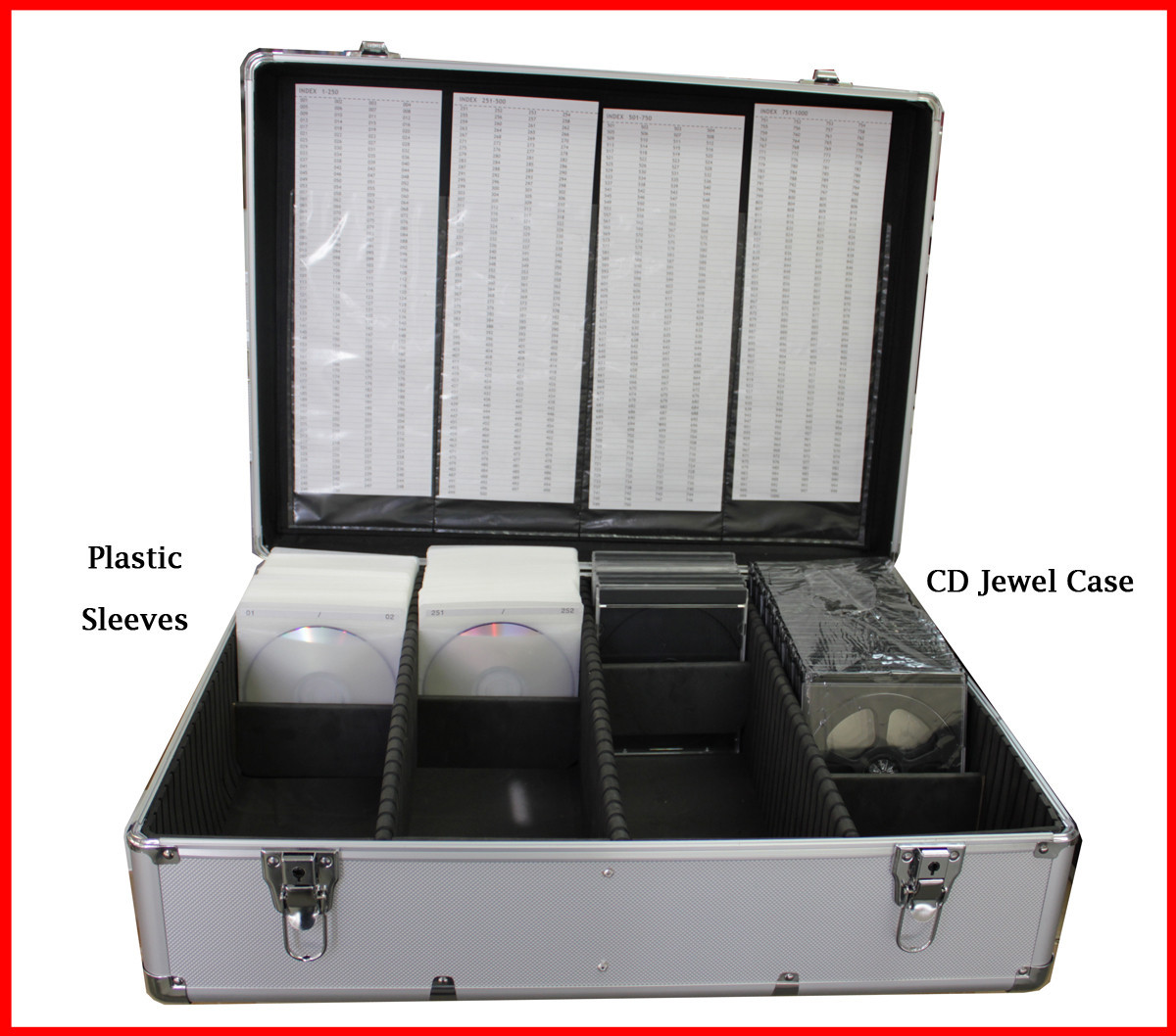 1000 CD DVD Silver Aluminum Media Storage Case Mess-Free Holder Box with Sleeves