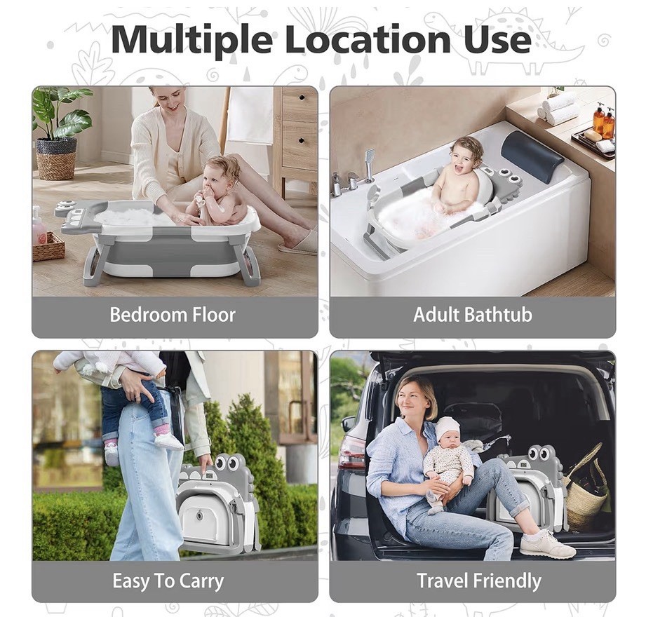 Collapsible Baby Bath Tub with Soft Cushion& Real-Time Thermometer,0-36 Months