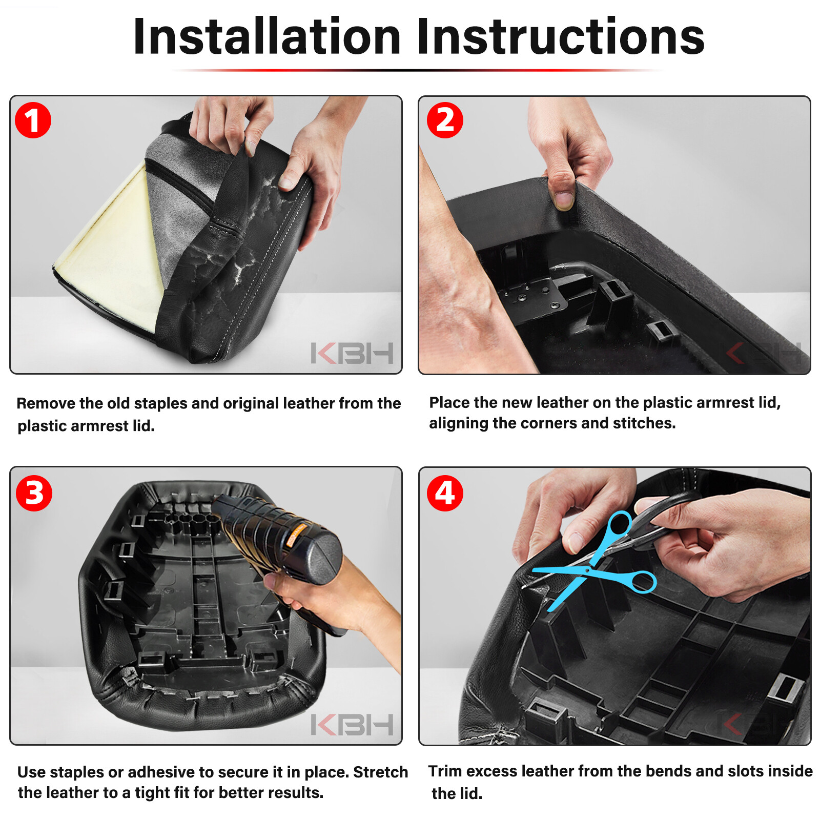 Fits 2011-2019 Ford Explorer Leather Center Console Lid Armrest Cover Red Stitch