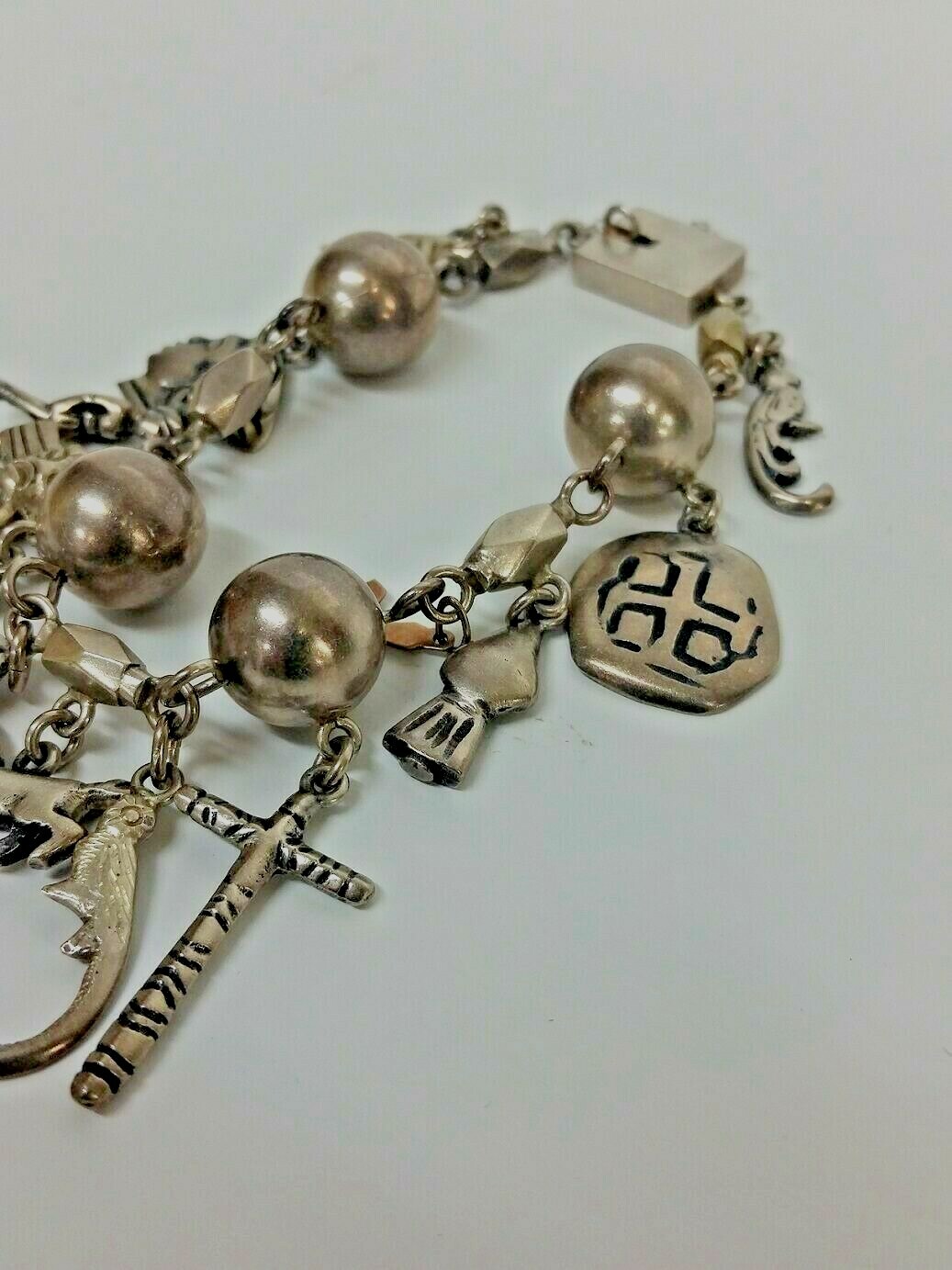 Antique Handmade Silver 900 Guatemala Charm Bracelet