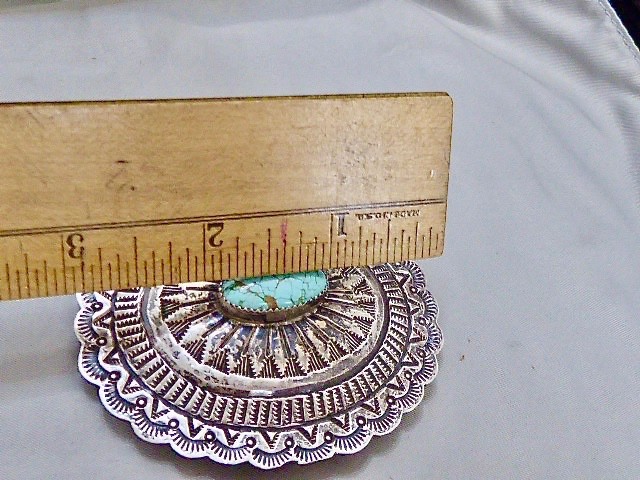 EARLY HAND STAMPED SIGNED NAVAJO STERLING SILVER SPIDER WEB TURQUOISE CONCHO