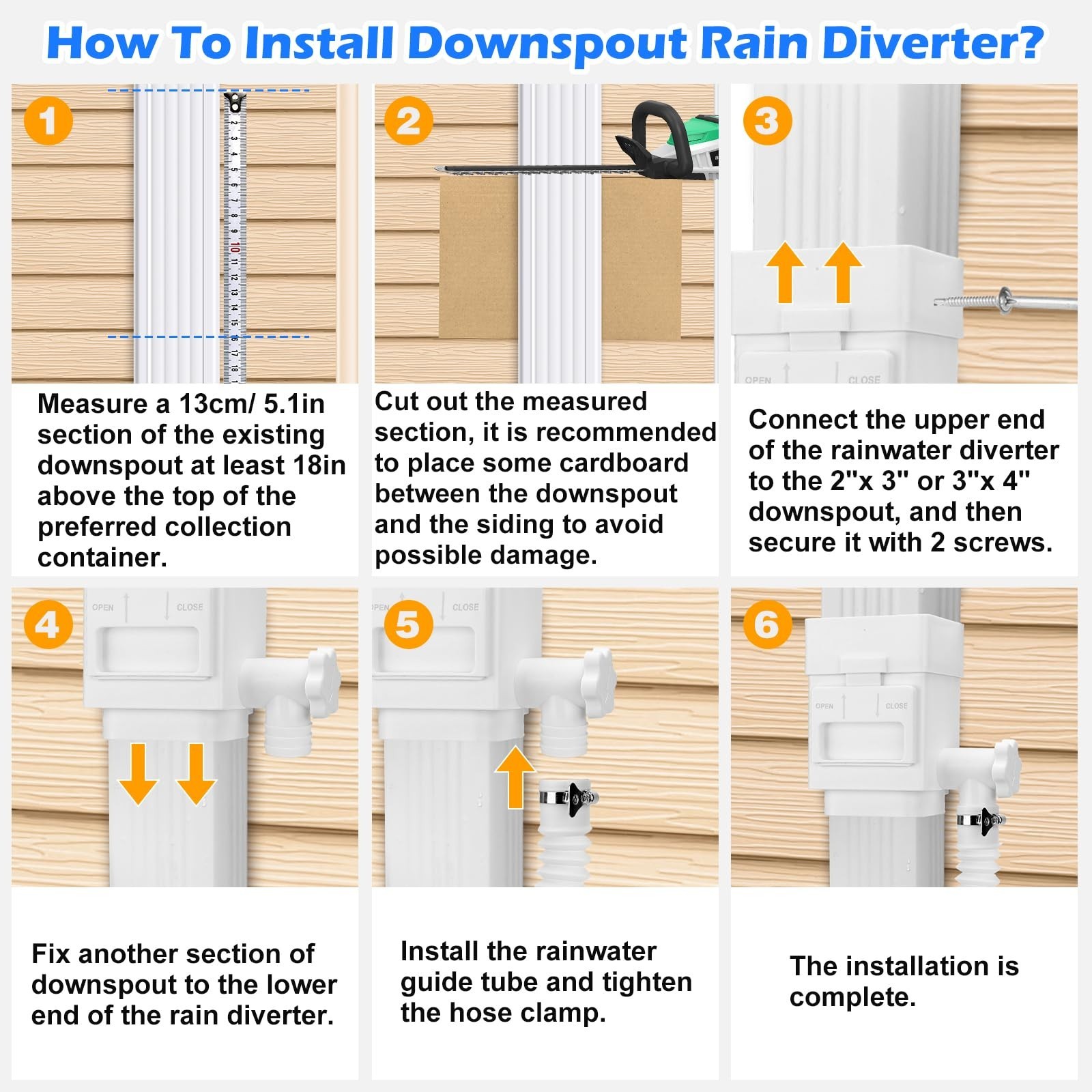 Downspout Diverter for 2x3 or 3x4 Residential Downspouts, 5FT Hose
