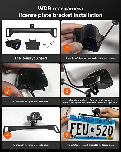 WOLFBOX Reverse Rear Camera License Plate Bracket, for Backup View Camera
