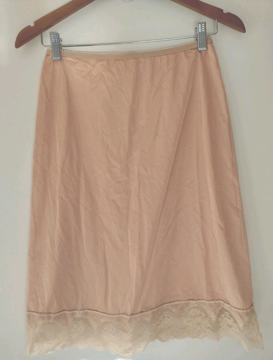 '60s / 70s Vintage Slip Blush Nylon Ecru Lace Shadow Line Sz M USA Made