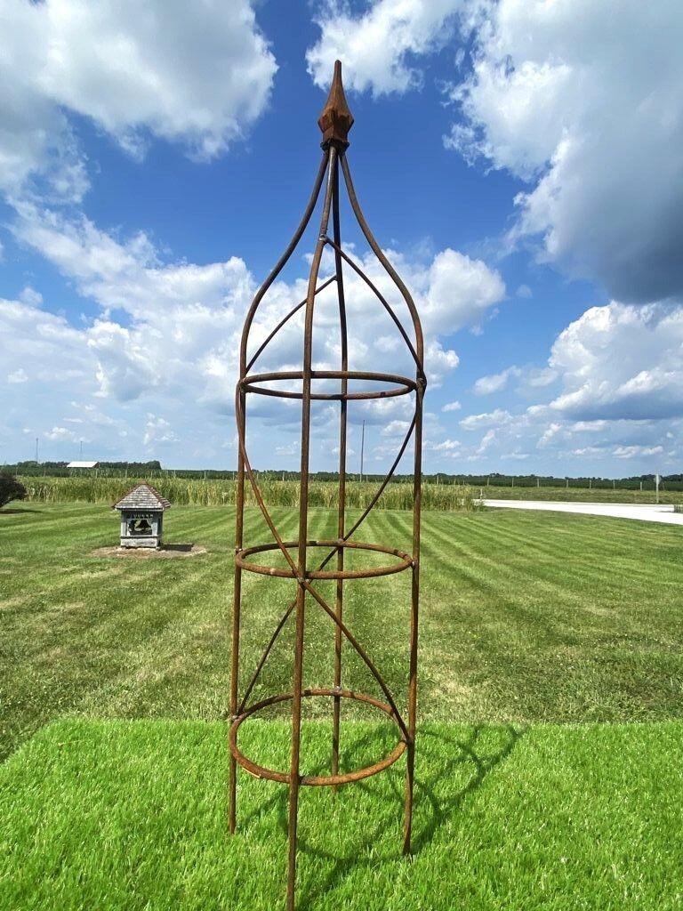 47" Rose Plant Support Garden Trellis Topiary, Round Wrought Iron Obelisk