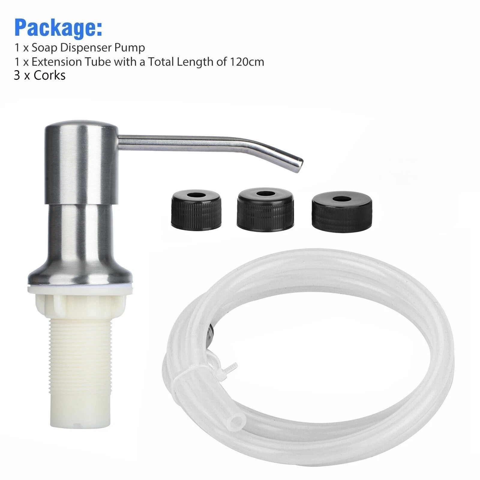 360° Sink Soap Dispenser Stainless Steel Kitchen Hands Liquid Pump Bottle Tube