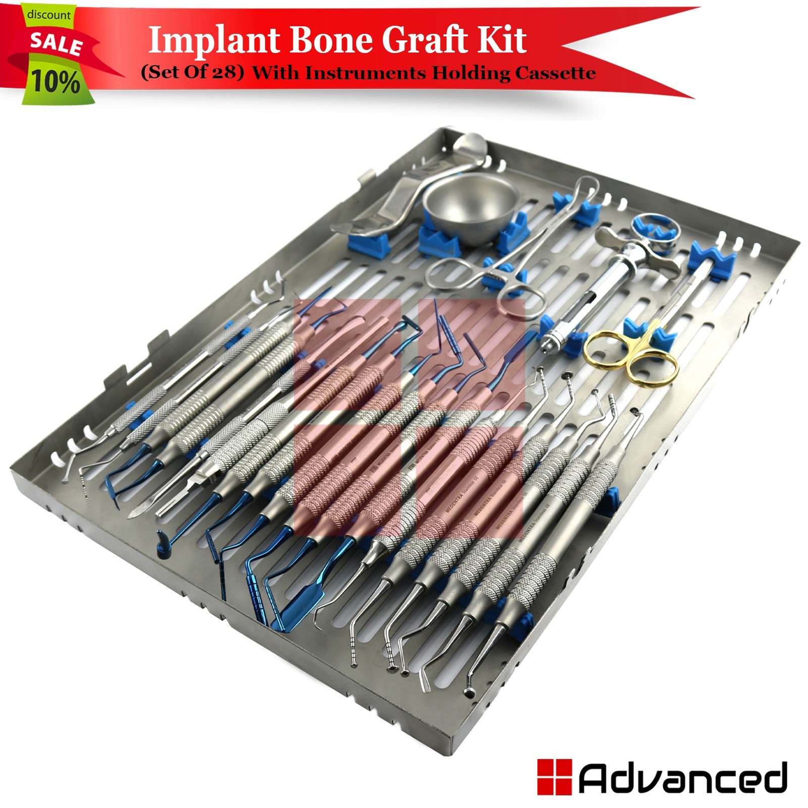 28 Pcs Implant Bone Graft Surgery Kit Dental Surgical Instruments W/ CASSETTE