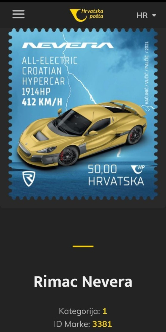 Croatia 2021,RIMAC NEVERA,COMPLETE SET of 5 motives , Unusual