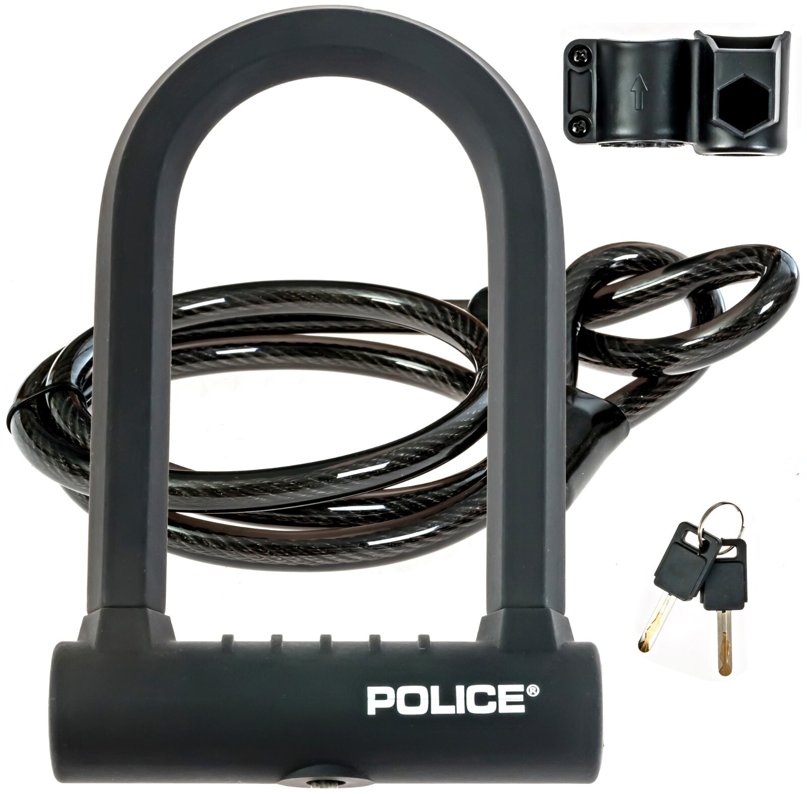POLICE Bike U Lock With Cable Heavy Duty Bike Lock Scooter Lock with Keys