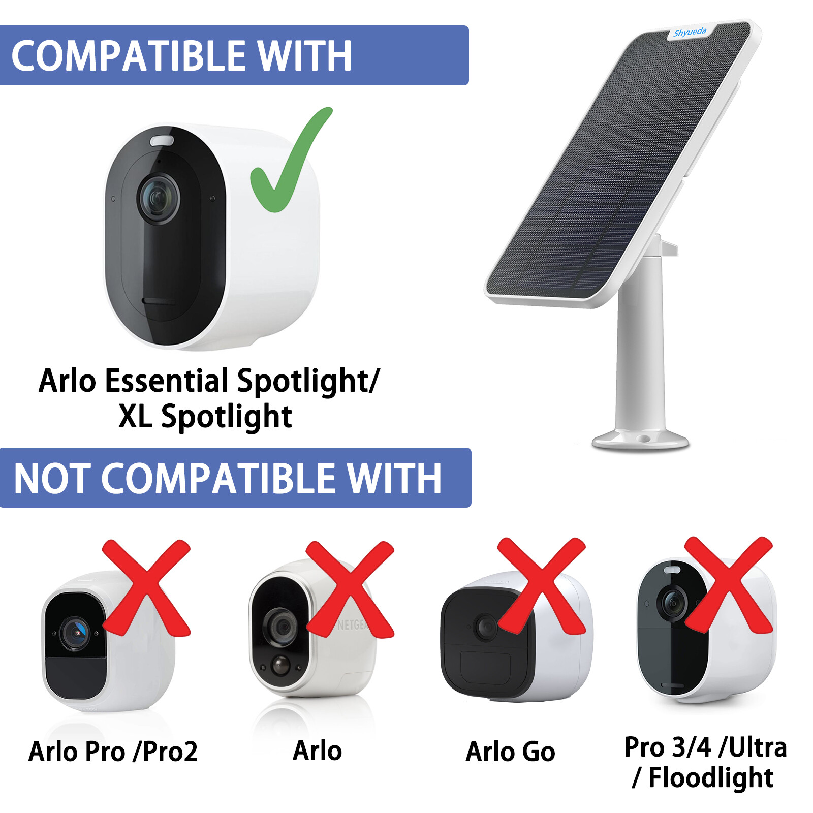 Solar Panel Charging for Arlo Essential Spotlight / XL Spotlight Camera W/ Cable